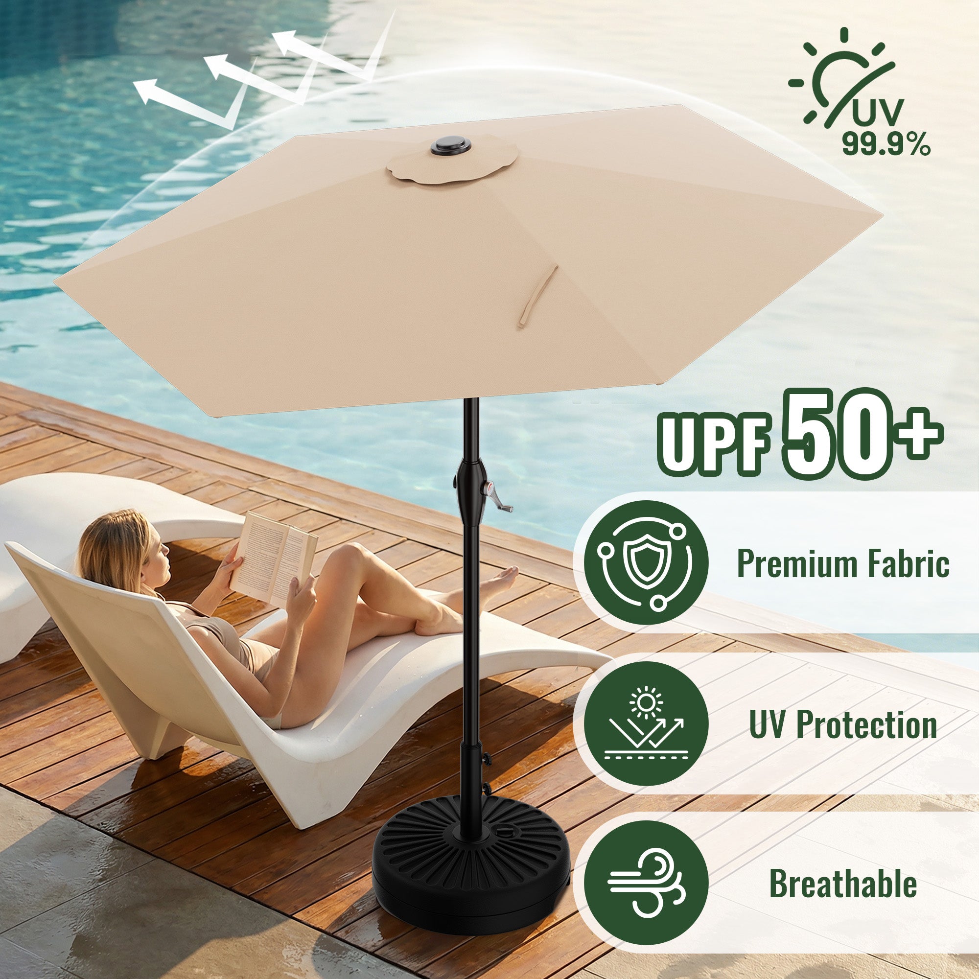 Easthome 7.5' Patio Umbrella Outdoor Table Market Umbrella with Smooth Crank handle, 6 Ribs, Backyard, Poolside, Garden