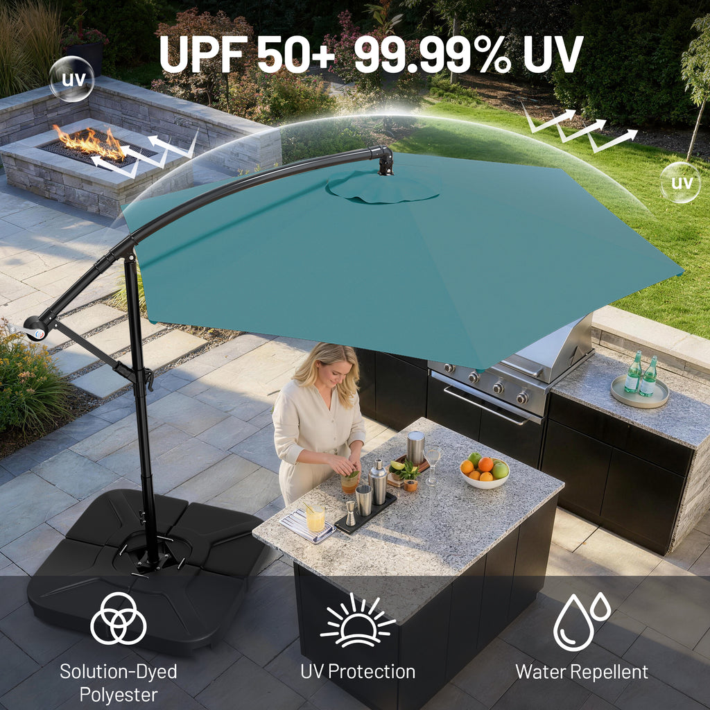 Easthome 10ft Solar LED Offset Hanging Market Patio Umbrella for Backyard, Poolside, Lawn and Garden w/Easy Tilt Adjustment, Polyester Shade, 6 Ribs