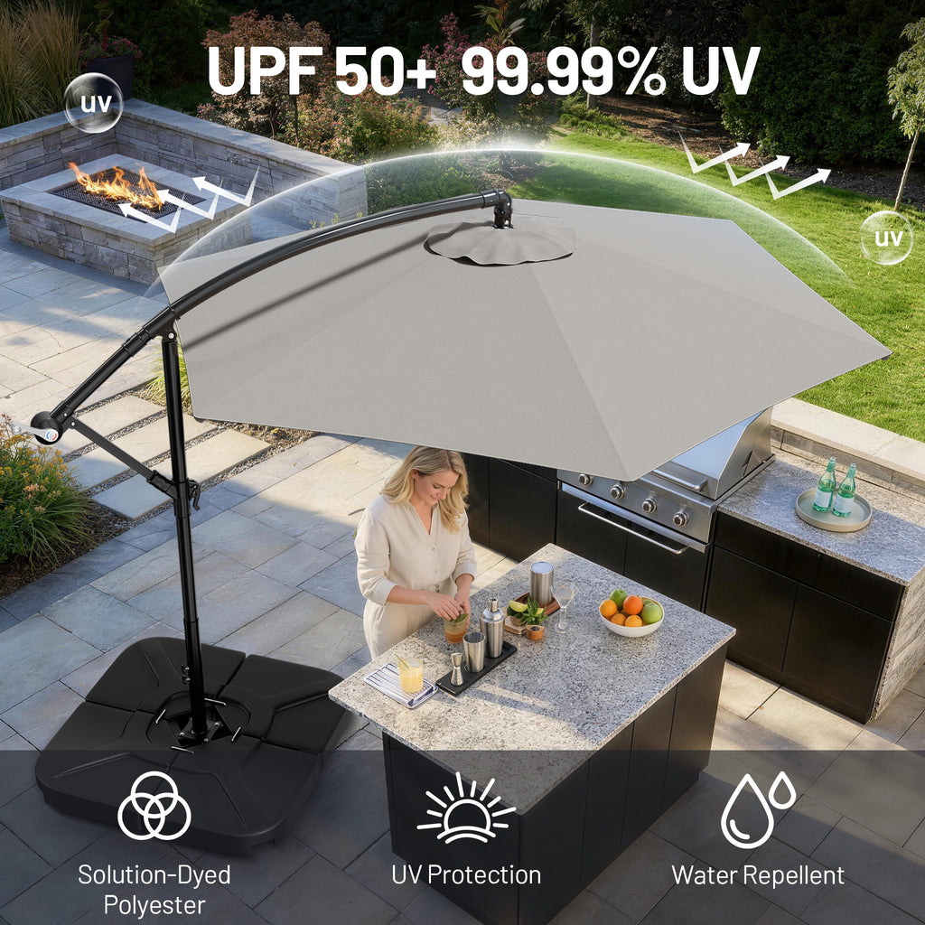 Easthome 10ft Solar LED Offset Hanging Market Patio Umbrella for Backyard, Poolside, Lawn and Garden w/Easy Tilt Adjustment, Polyester Shade, 6 Ribs