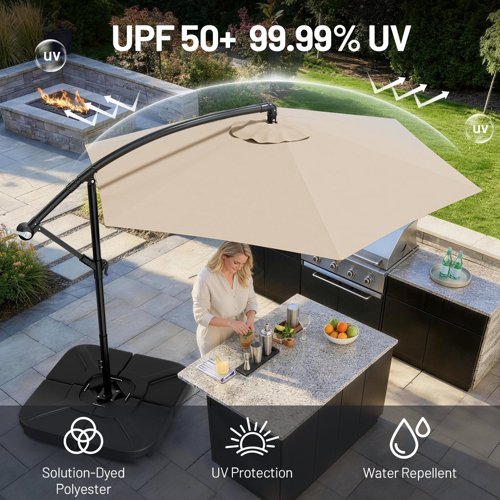 Easthome 10ft Solar LED Offset Hanging Market Patio Umbrella for Backyard, Poolside, Lawn and Garden w/Easy Tilt Adjustment, Polyester Shade, 6 Ribs