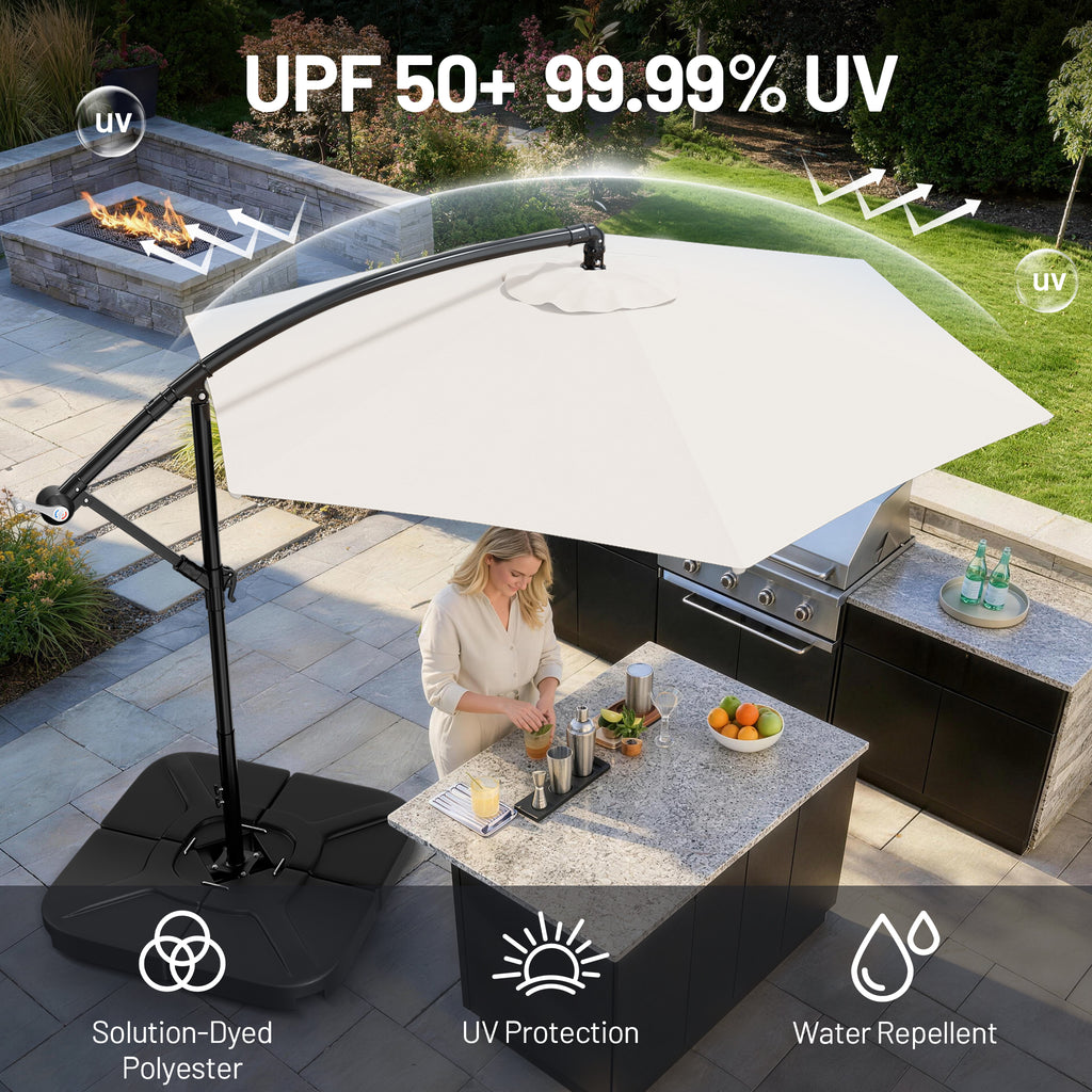Easthome 10ft Solar LED Offset Hanging Market Patio Umbrella for Backyard, Poolside, Lawn and Garden w/Easy Tilt Adjustment, Polyester Shade, 6 Ribs
