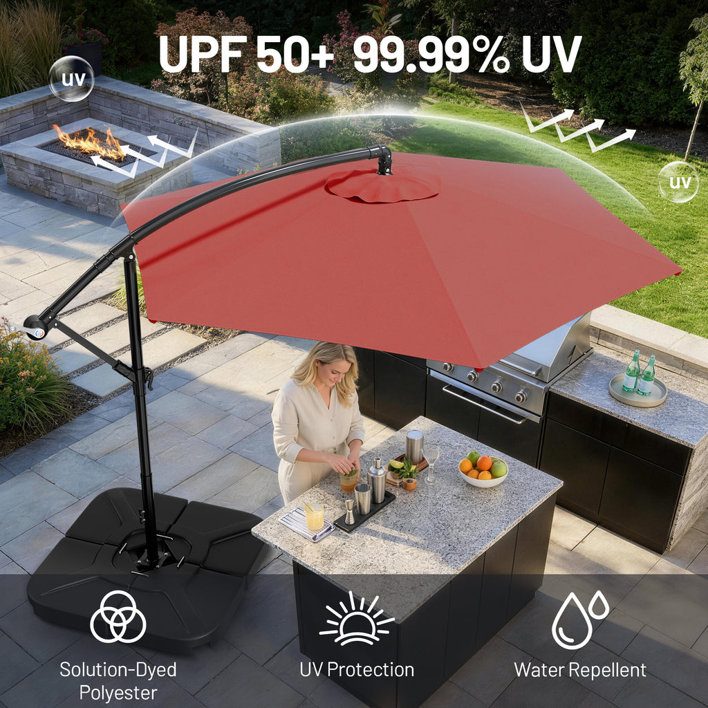 Easthome 10ft Solar LED Offset Hanging Market Patio Umbrella for Backyard, Poolside, Lawn and Garden w/Easy Tilt Adjustment, Polyester Shade, 6 Ribs