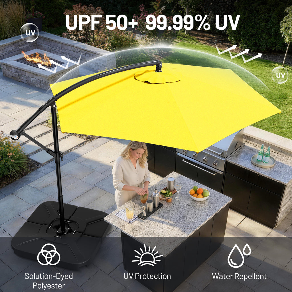 Easthome 10ft Solar LED Offset Hanging Market Patio Umbrella for Backyard, Poolside, Lawn and Garden w/Easy Tilt Adjustment, Polyester Shade, 6 Ribs