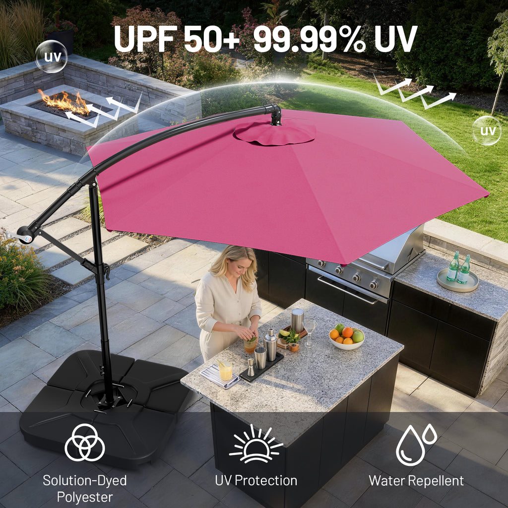 Easthome 10ft Solar LED Offset Hanging Market Patio Umbrella for Backyard, Poolside, Lawn and Garden w/Easy Tilt Adjustment, Polyester Shade, 6 Ribs