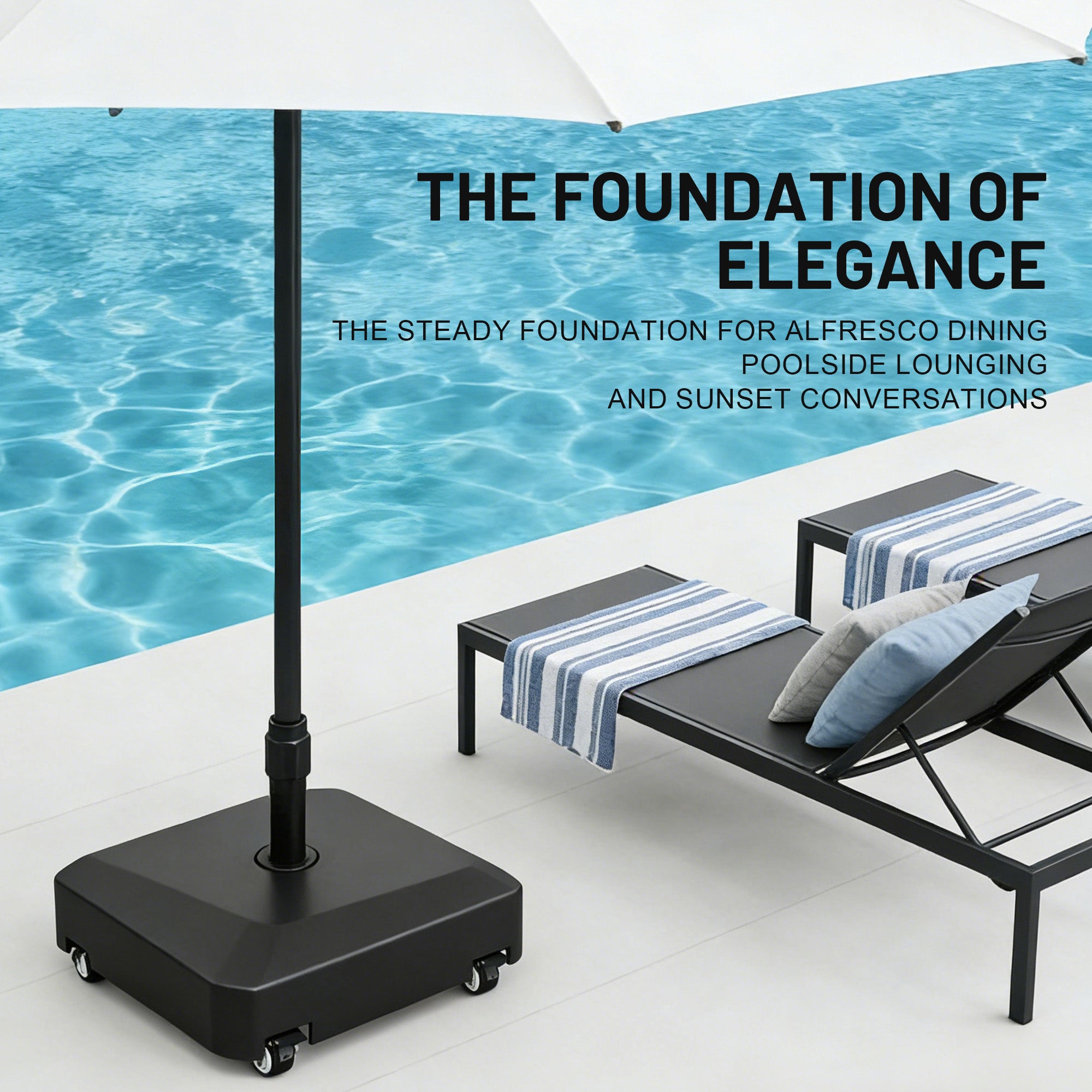 Easthome Heavy Duty Mobile Umbrella Stand with Wheels, Fillable Base Holds 135lbs - Wind Resistant Outdoor Patio Umbrella Holder for Deck, Poolside, Lawn, Garden, Backyard, Market Stall