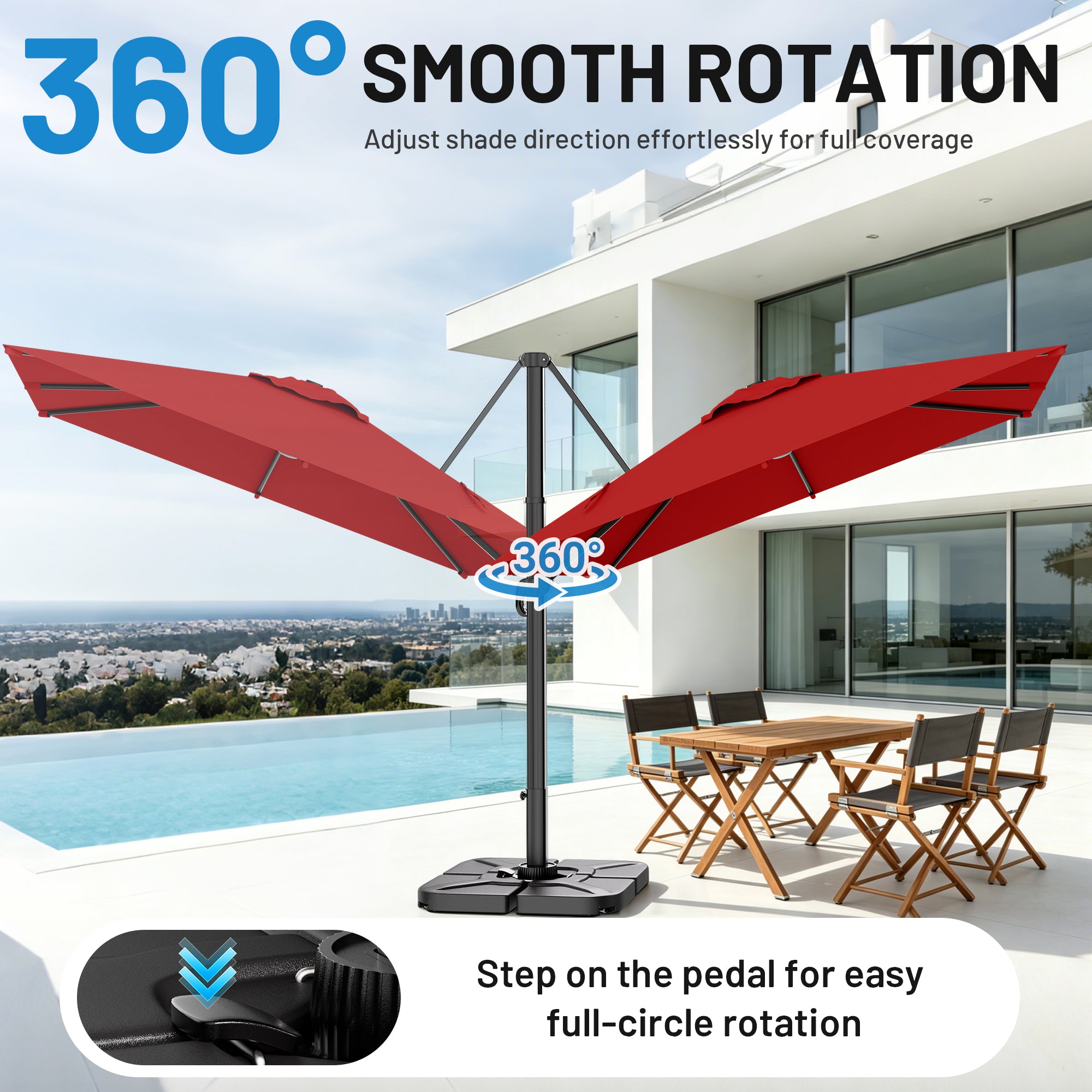 Easthome 10 × 10FT Square Cantilever Patio Umbrella, 360° Rotating Offset Umbrella with Crank, 8 ribs, Outdoor Hanging Roman Umbrella for Garden Deck Backyard