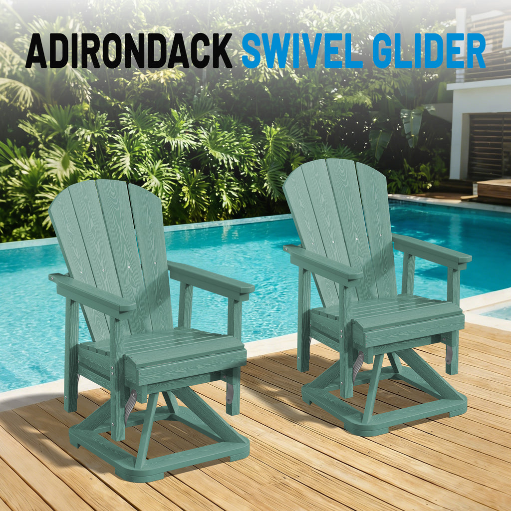 Easthome 360°Swivel Glider Adirondack Chair All-Weather HDPE Outdoor Rocking Chair with Ergonomic Backrest, Outdoor Swivel Rocker for Patio, Porch & Deck