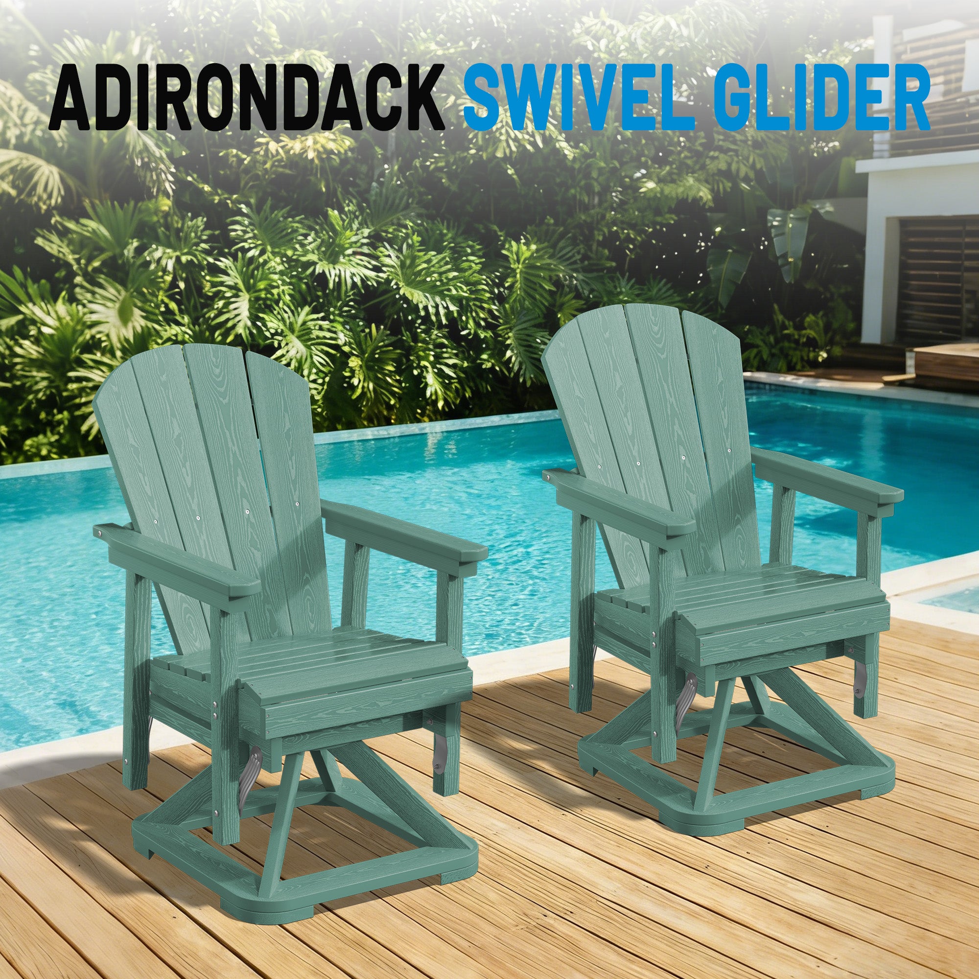 Easthome 360°Swivel Glider Adirondack Chair All-Weather HDPE Outdoor Rocking Chair with Ergonomic Backrest, Outdoor Swivel Rocker for Patio, Porch & Deck