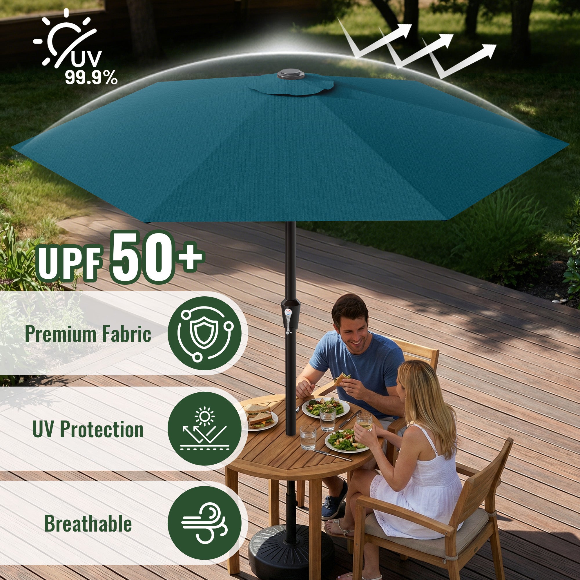 Easthome 9ft Patio Umbrella with Crank Lift System & 6 Sturdy Ribs Waterproof, Patio Table Umbrella Perfect for Poolside, Terrace, Beach and Outdoor Restaurant
