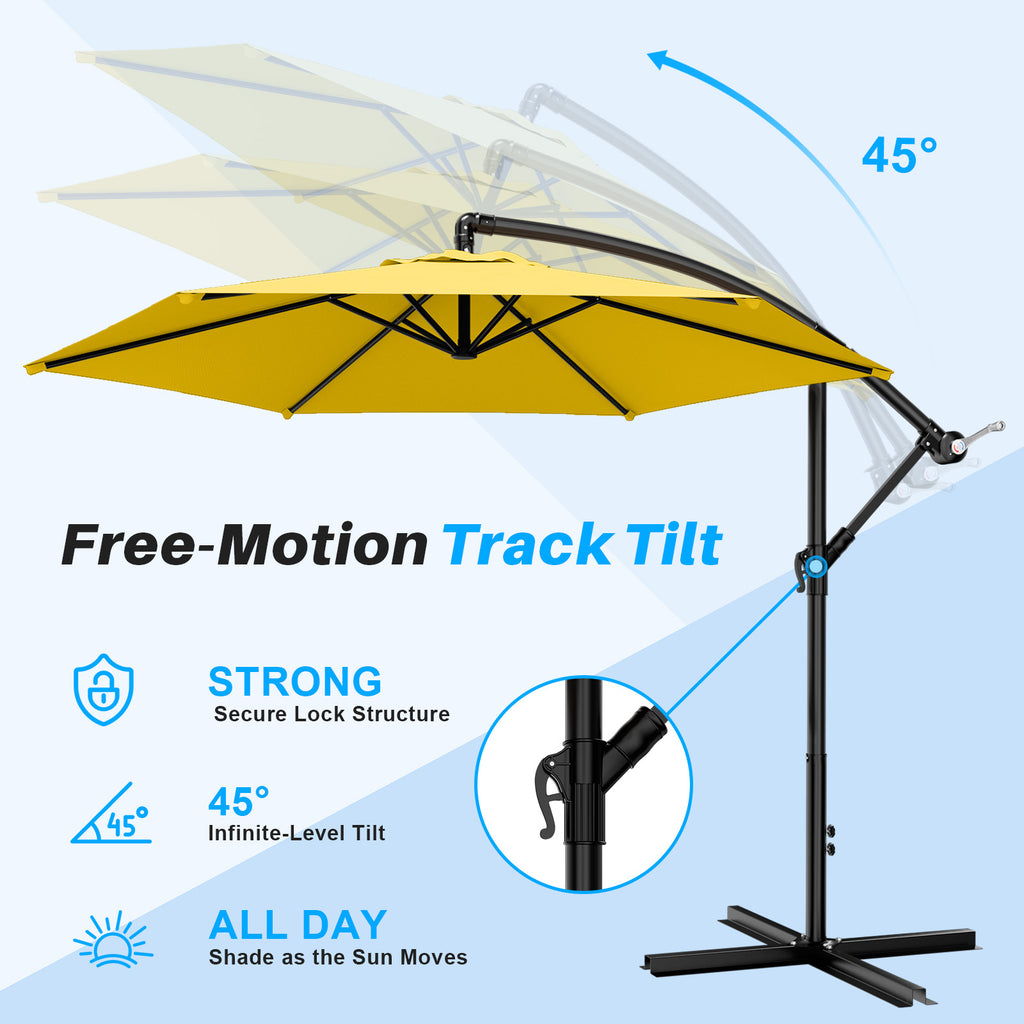 Easthome 10ft Offset Hanging Market Patio Umbrella for Backyard, Poolside, Lawn and Garden w/Easy Tilt Adjustment, Polyester Shade, 6 Ribs