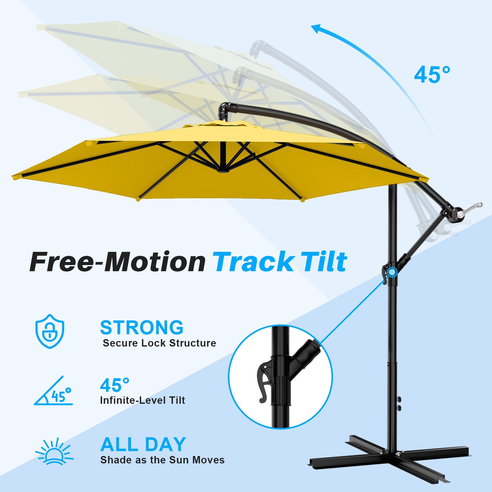 Easthome 10ft Offset Hanging Market Patio Umbrella for Backyard, Poolside, Lawn and Garden w/Easy Tilt Adjustment, Polyester Shade, 6 Ribs