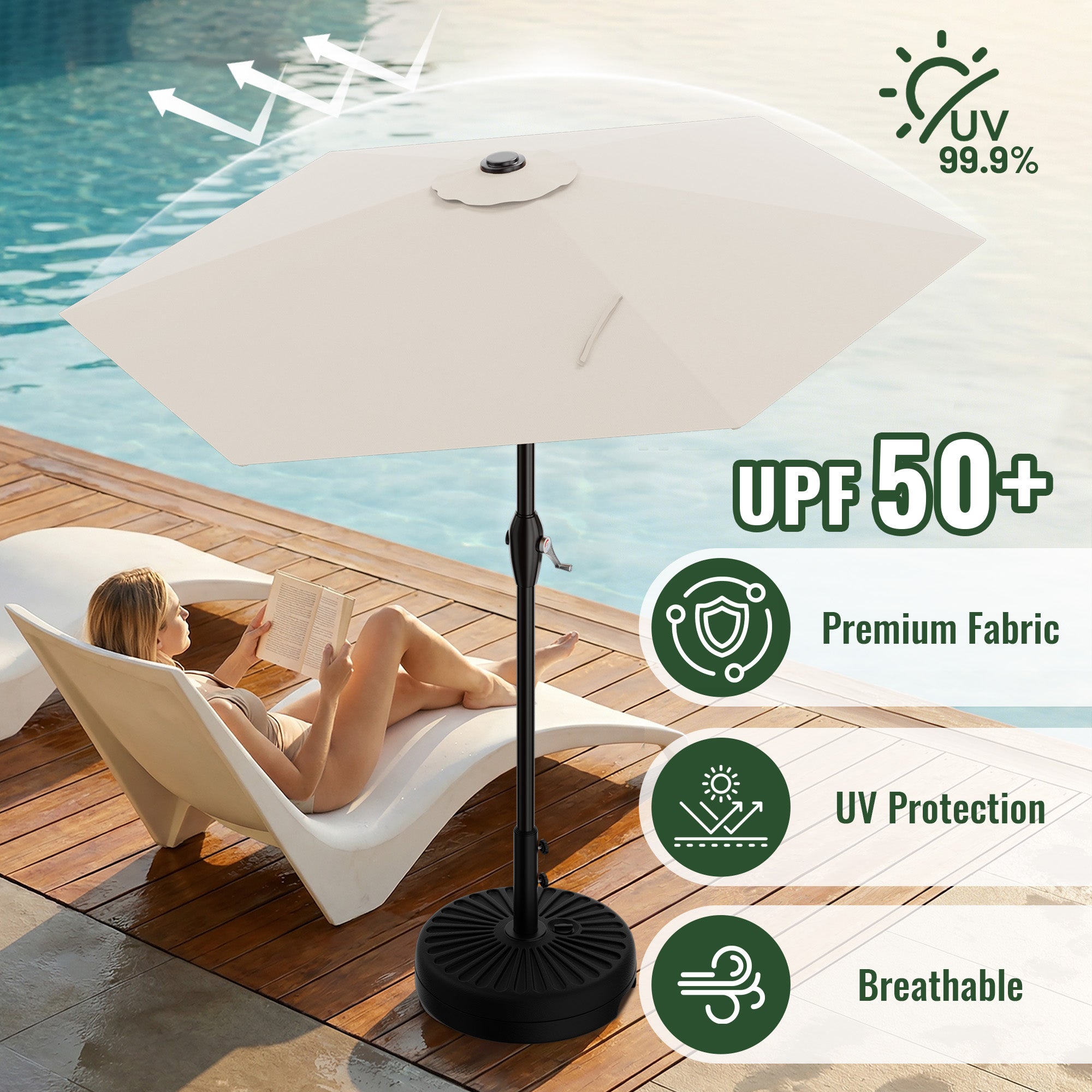 Easthome 7.5' Patio Umbrella Outdoor Table Market Umbrella with Smooth Crank handle, 6 Ribs, Backyard, Poolside, Garden