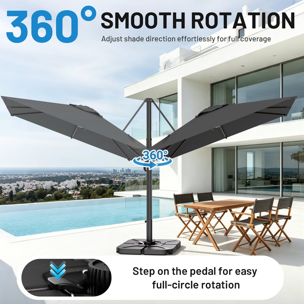 Easthome 10 × 10FT Square Cantilever Patio Umbrella, 360° Rotating Offset Umbrella with Crank, 8 ribs, Outdoor Hanging Roman Umbrella for Garden Deck Backyard