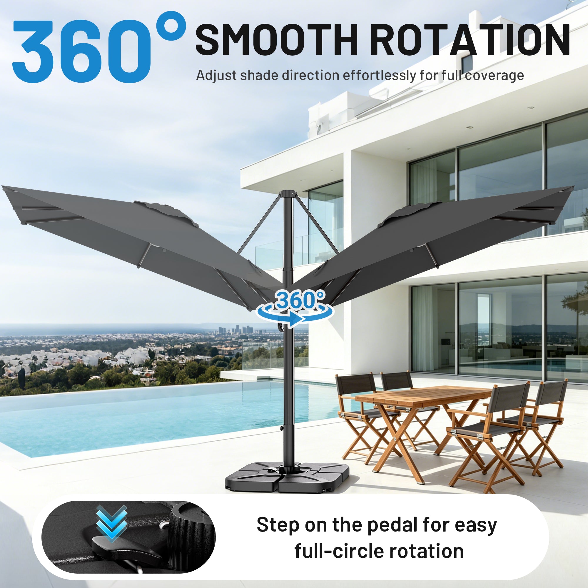 Easthome 10 × 10FT Square Cantilever Patio Umbrella, 360° Rotating Offset Umbrella with Crank, 8 ribs, Outdoor Hanging Roman Umbrella for Garden Deck Backyard