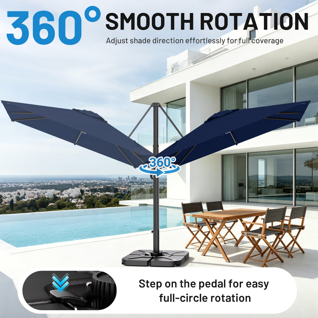 Easthome 10 × 10FT Square Cantilever Patio Umbrella, 360° Rotating Offset Umbrella with Crank, 8 ribs, Outdoor Hanging Roman Umbrella for Garden Deck Backyard