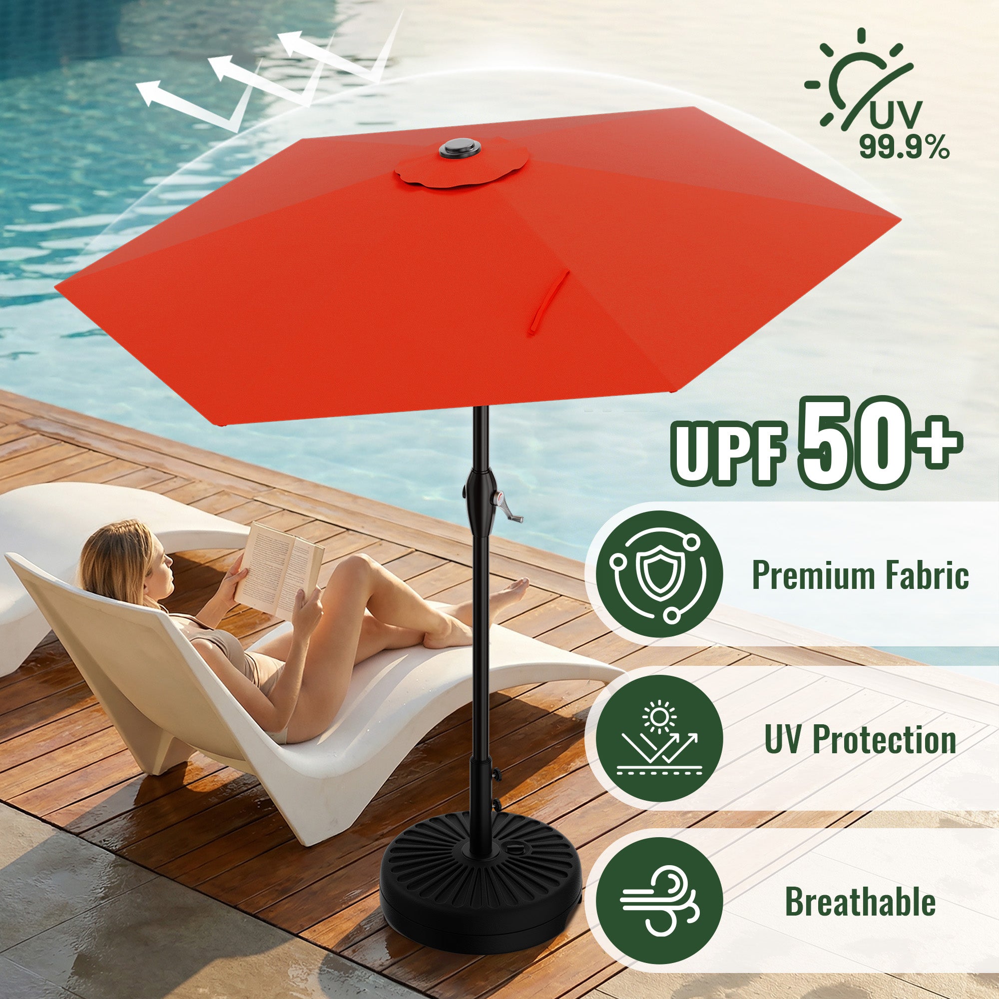 Easthome 7.5' Patio Umbrella Outdoor Table Market Umbrella with Smooth Crank handle, 6 Ribs, Backyard, Poolside, Garden