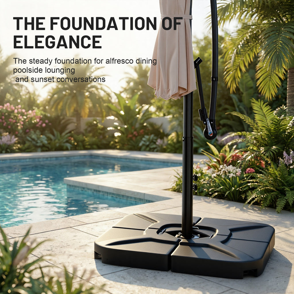 Easthome 4-Pack Heavy Duty Cantilever Umbrella Base with U-Lock, Offset Patio Market Stand - Square Weighted Base for Outdoor Umbrellas, Fill with Water or Sand for Stability