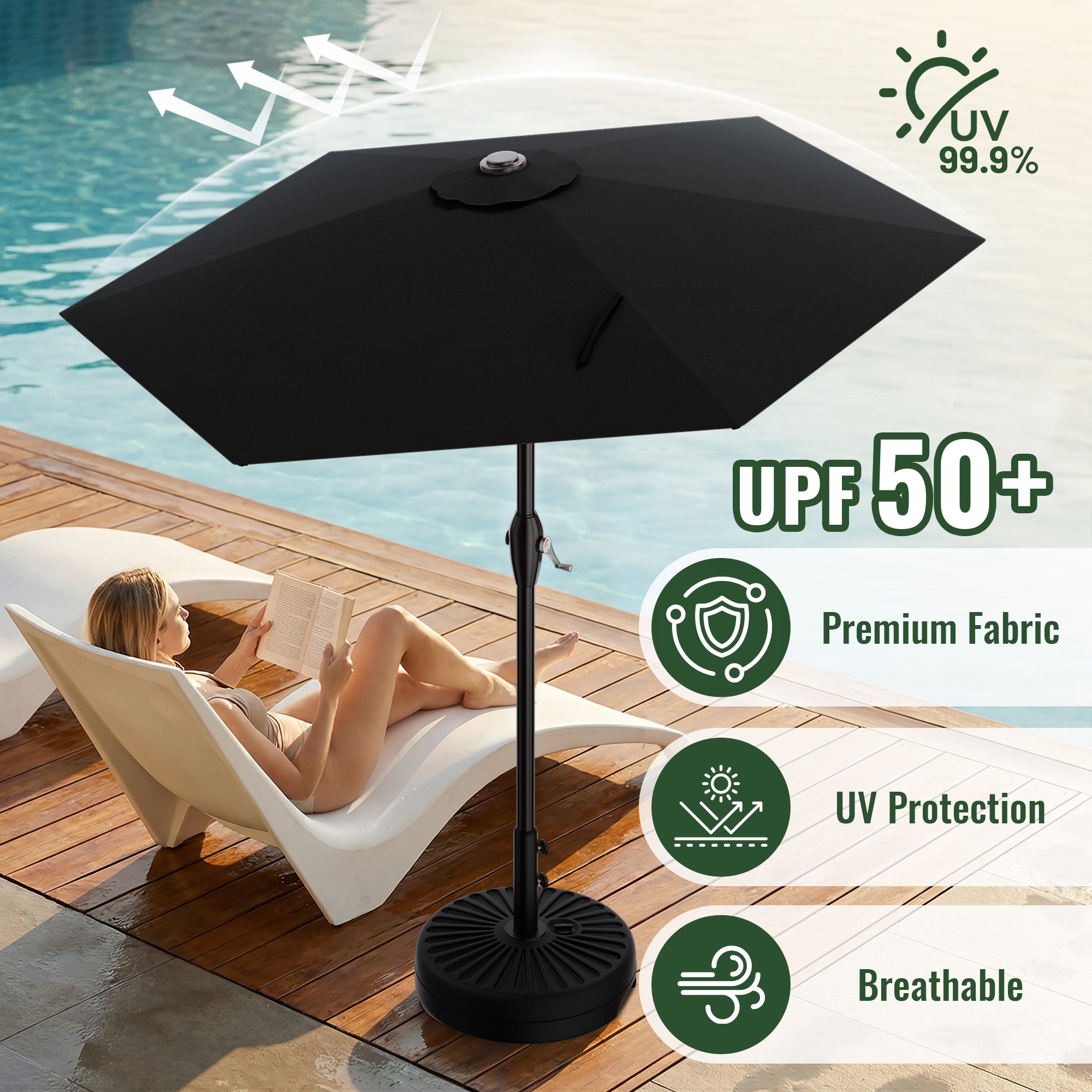 Easthome 7.5' Patio Umbrella Outdoor Table Market Umbrella with Smooth Crank handle, 6 Ribs, Backyard, Poolside, Garden