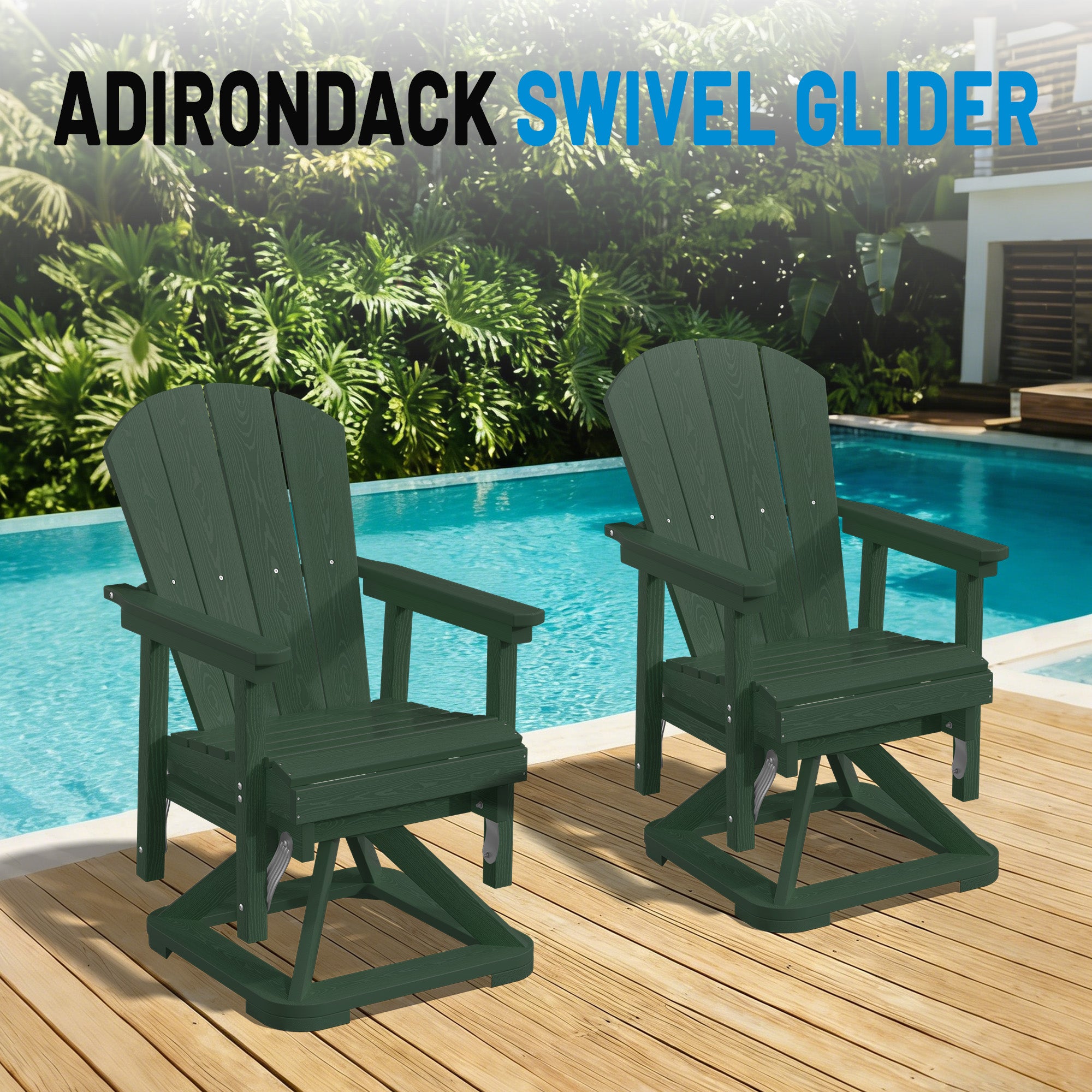 Easthome 360°Swivel Glider Adirondack Chair All-Weather HDPE Outdoor Rocking Chair with Ergonomic Backrest, Outdoor Swivel Rocker for Patio, Porch & Deck