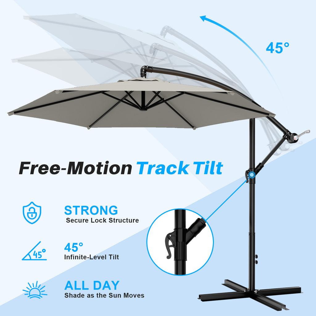 Easthome 10ft Offset Hanging Market Patio Umbrella for Backyard, Poolside, Lawn and Garden w/Easy Tilt Adjustment, Polyester Shade, 6 Ribs