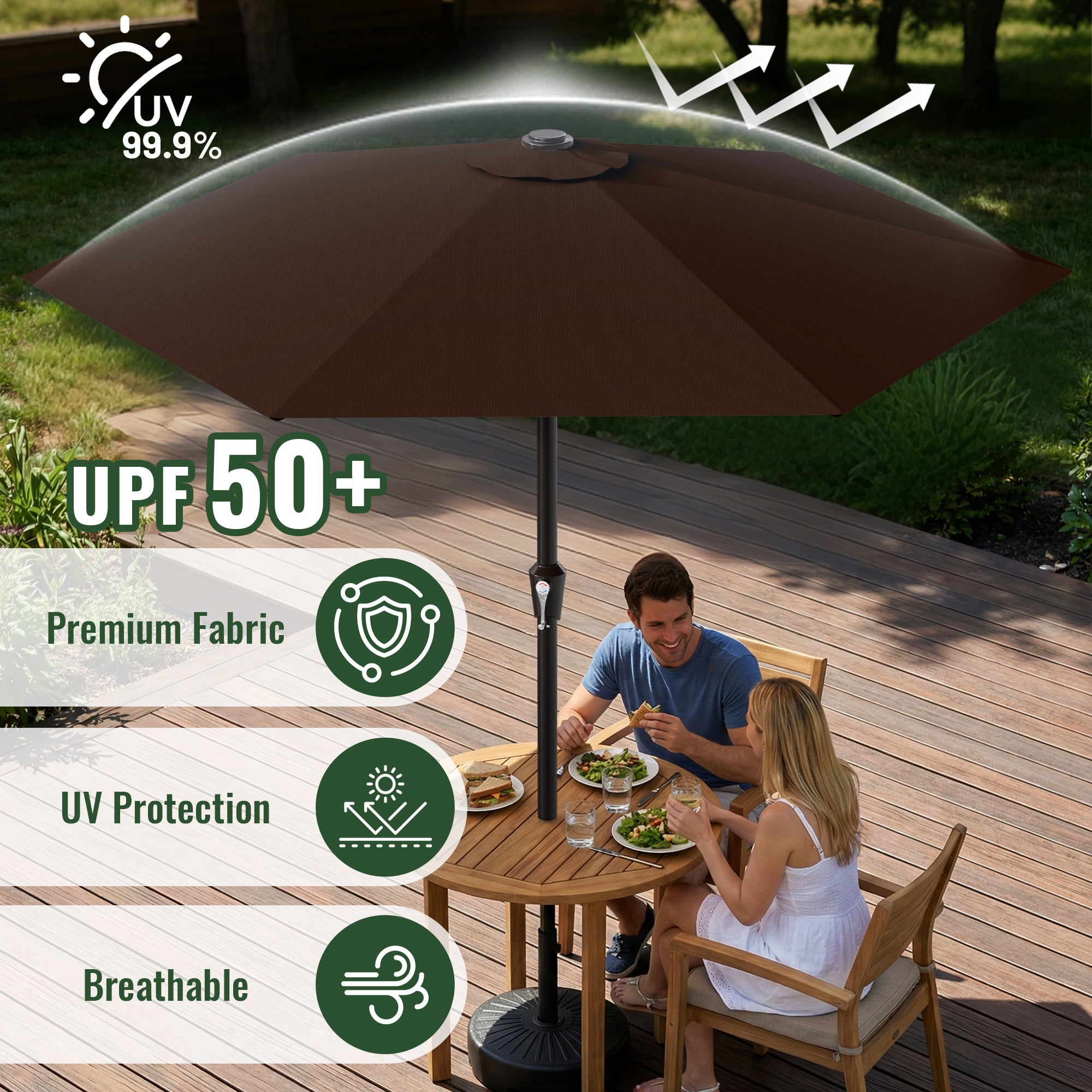 Easthome 9ft Patio Umbrella with Crank Lift System & 6 Sturdy Ribs Waterproof, Patio Table Umbrella Perfect for Poolside, Terrace, Beach and Outdoor Restaurant