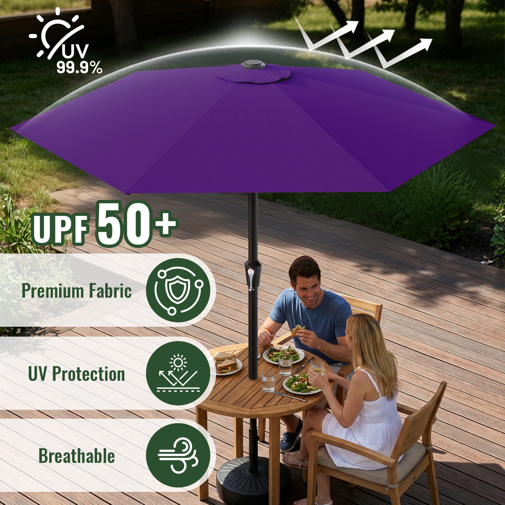 Easthome 9ft Patio Umbrella with Crank Lift System & 6 Sturdy Ribs Waterproof, Patio Table Umbrella Perfect for Poolside, Terrace, Beach and Outdoor Restaurant