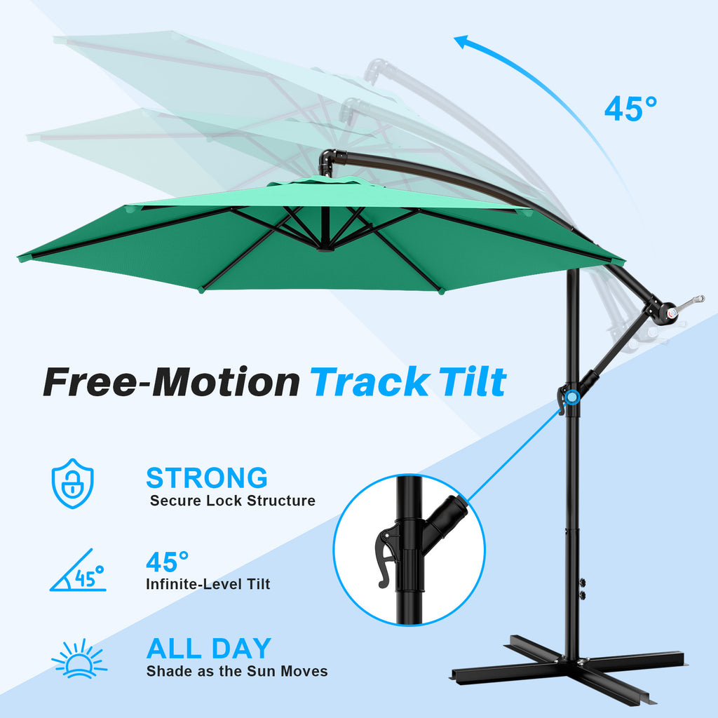 Easthome 10ft Offset Hanging Market Patio Umbrella for Backyard, Poolside, Lawn and Garden w/Easy Tilt Adjustment, Polyester Shade, 6 Ribs