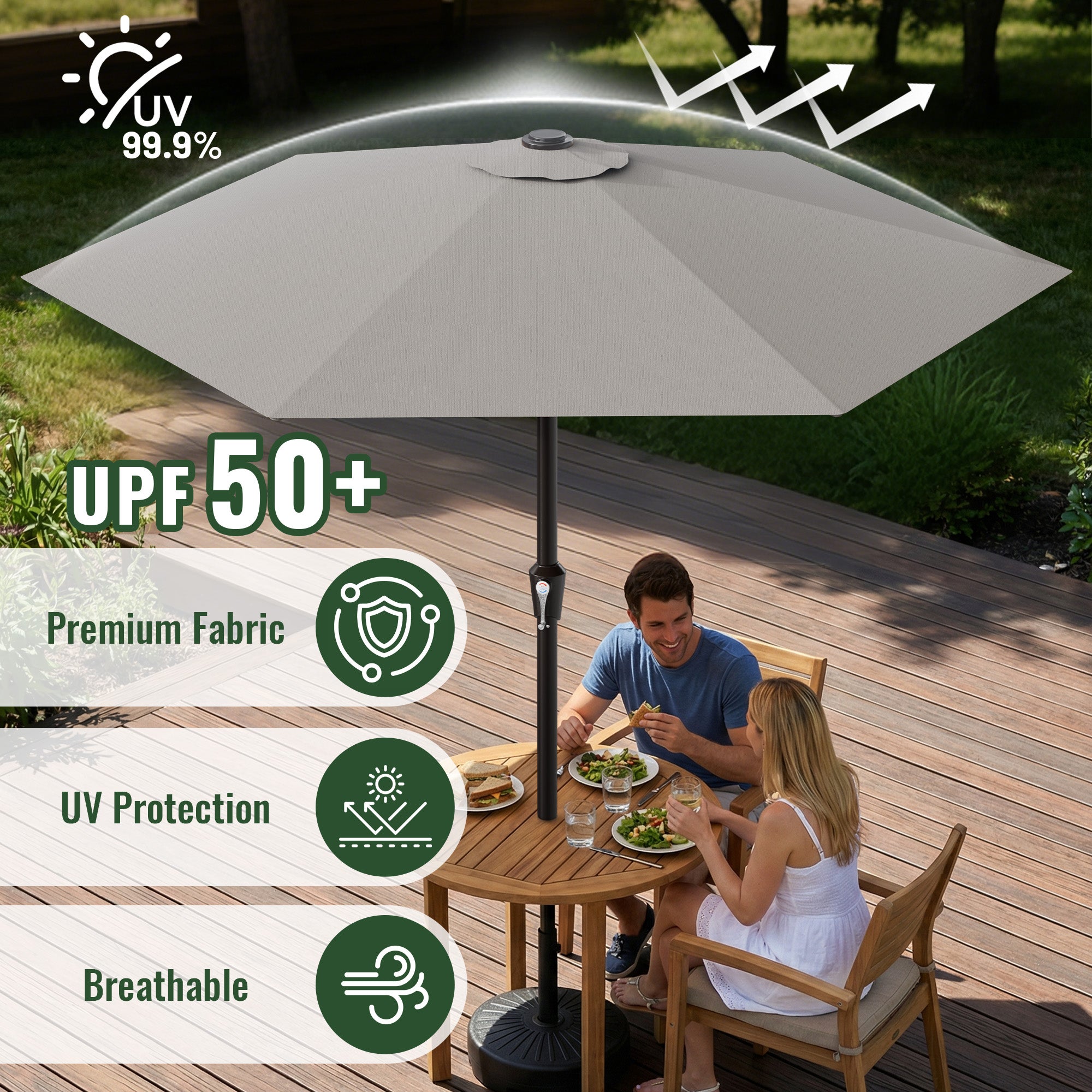 Easthome 9ft Patio Umbrella with Crank Lift System & 6 Sturdy Ribs Waterproof, Patio Table Umbrella Perfect for Poolside, Terrace, Beach and Outdoor Restaurant