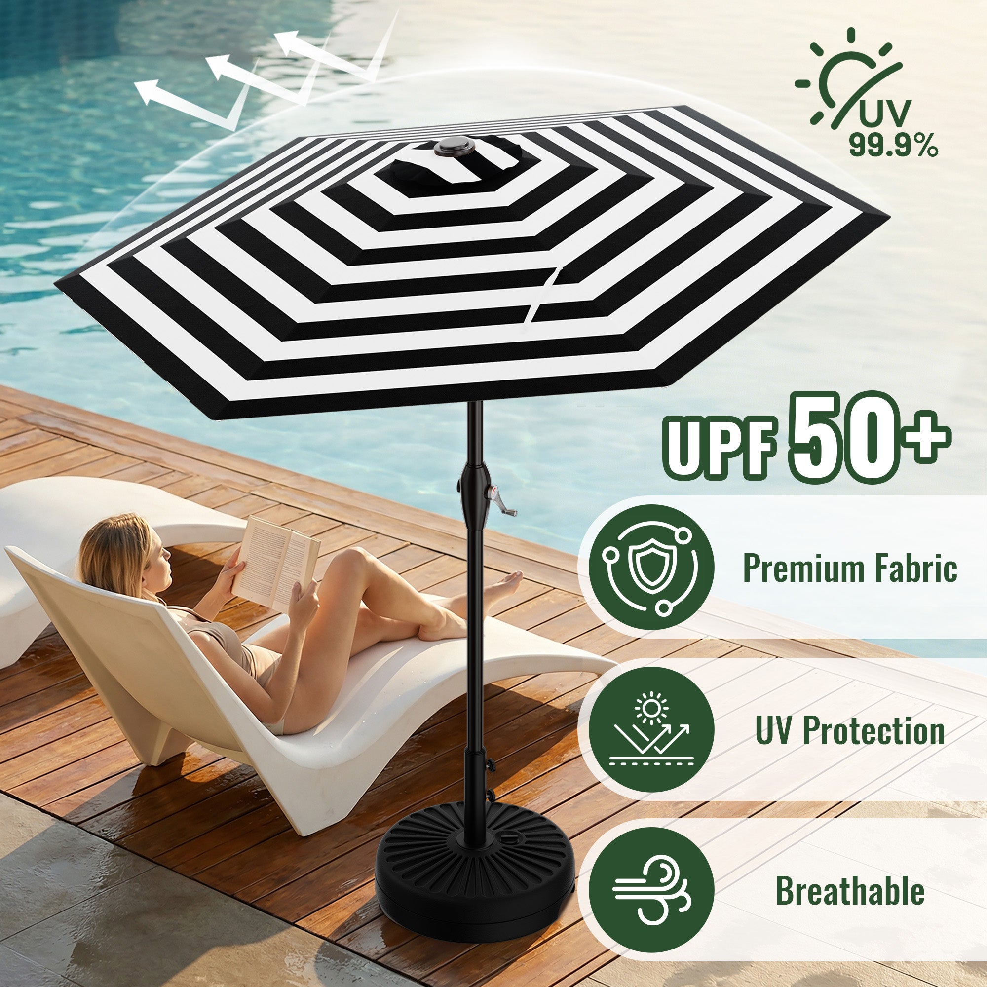 Easthome 7.5' Patio Umbrella Outdoor Table Market Umbrella with Smooth Crank handle, 6 Ribs, Backyard, Poolside, Garden