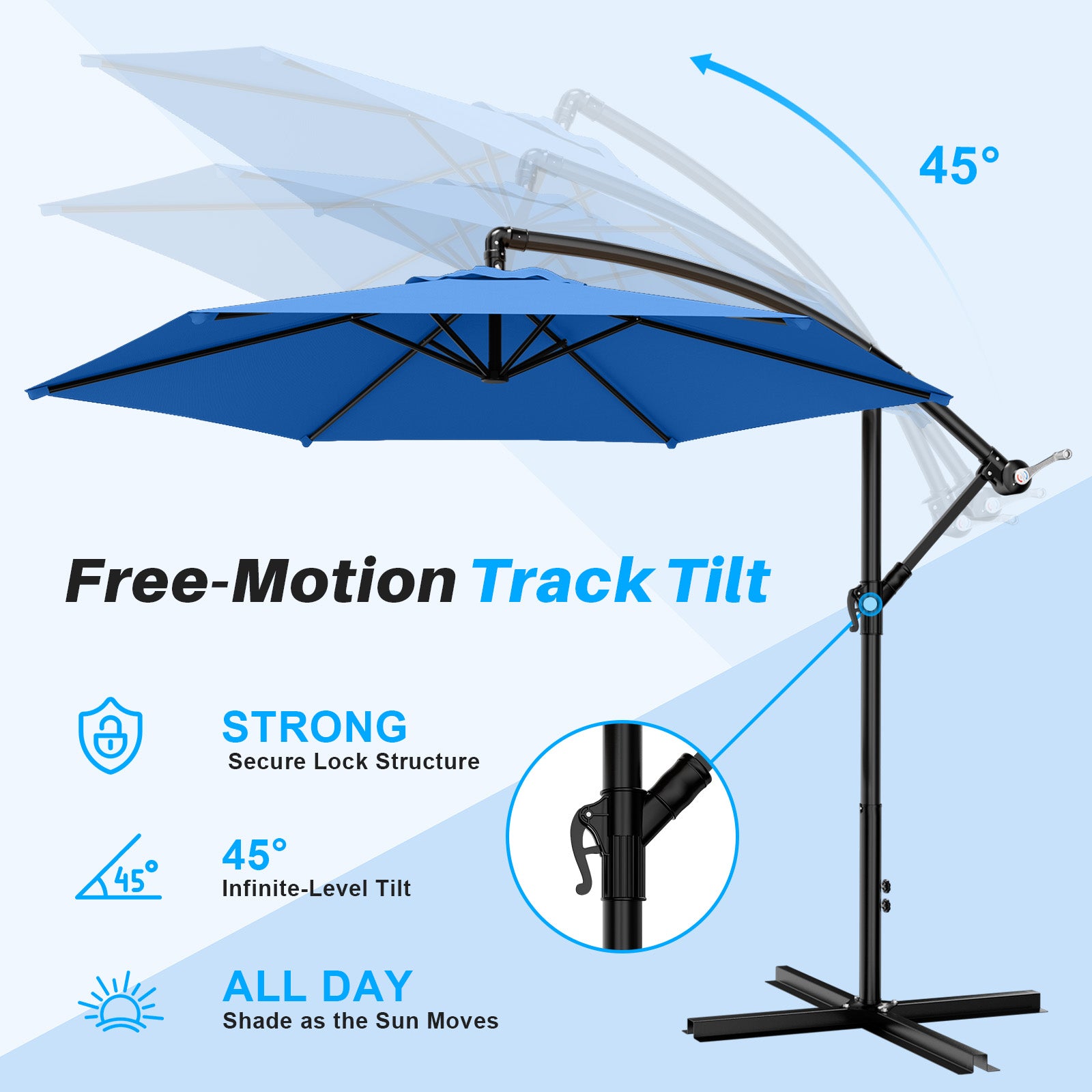 Easthome 10ft Offset Hanging Market Patio Umbrella for Backyard, Poolside, Lawn and Garden w/Easy Tilt Adjustment, Polyester Shade, 6 Ribs