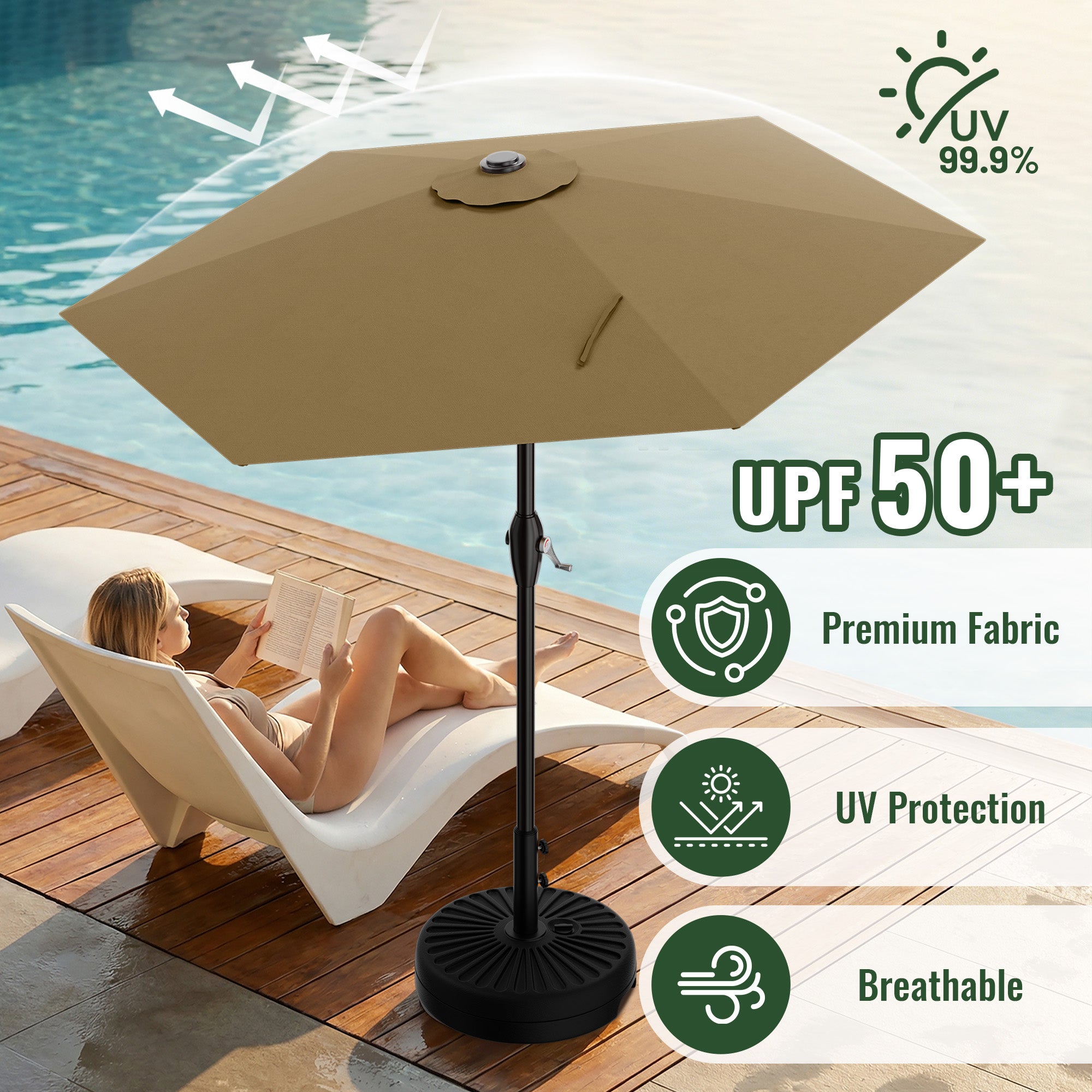 Easthome 7.5' Patio Umbrella Outdoor Table Market Umbrella with Smooth Crank handle, 6 Ribs, Backyard, Poolside, Garden