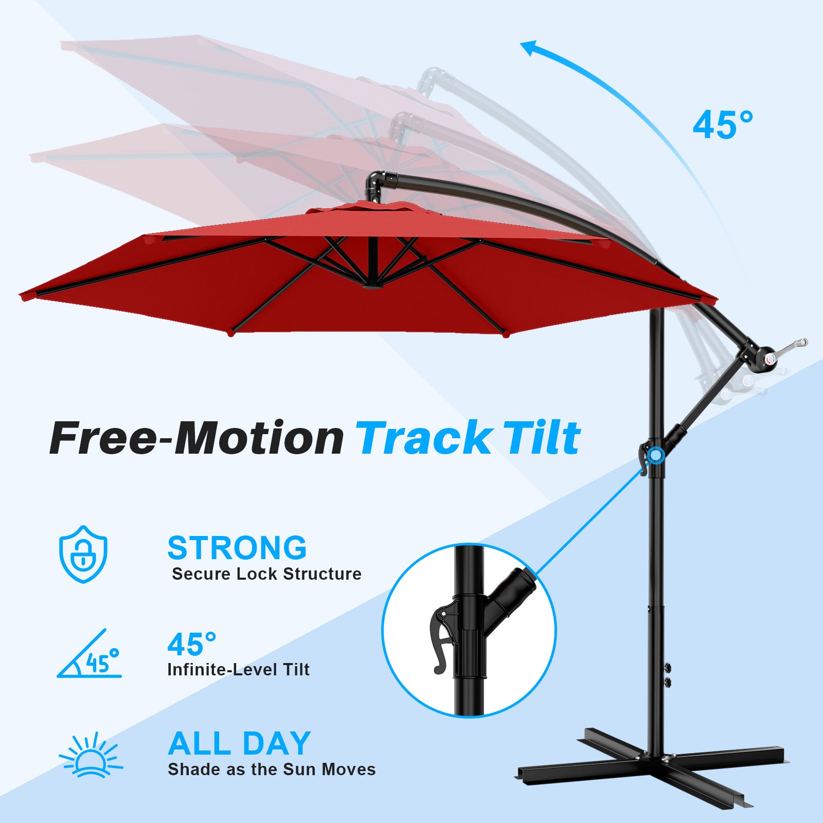 Easthome 10ft Offset Hanging Market Patio Umbrella for Backyard, Poolside, Lawn and Garden w/Easy Tilt Adjustment, Polyester Shade, 6 Ribs