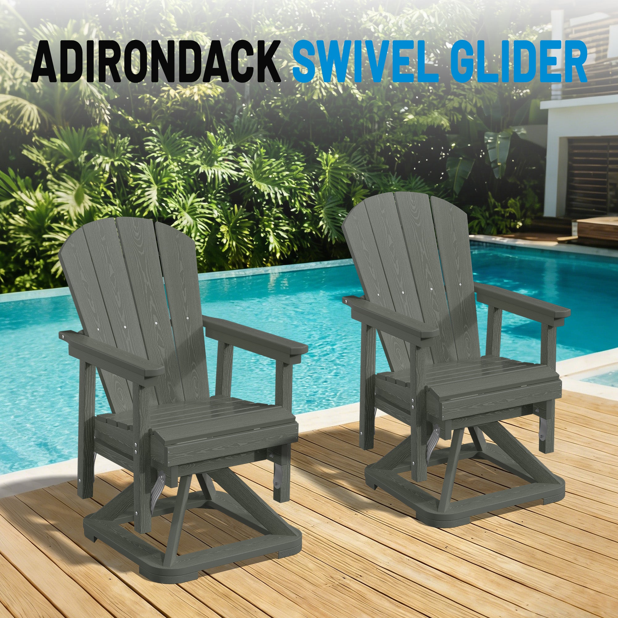 Easthome 360°Swivel Glider Adirondack Chair All-Weather HDPE Outdoor Rocking Chair with Ergonomic Backrest, Outdoor Swivel Rocker for Patio, Porch & Deck