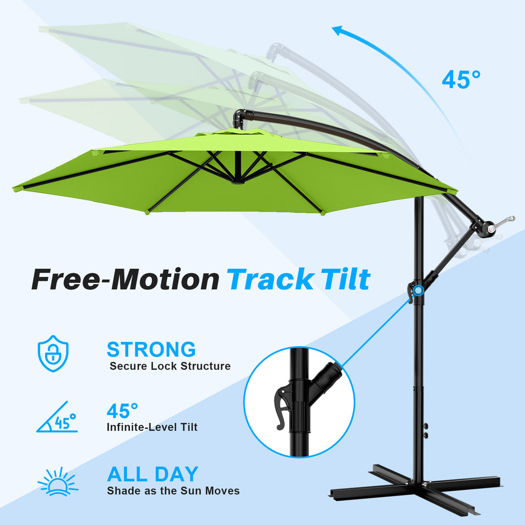 Easthome 10ft Offset Hanging Market Patio Umbrella for Backyard, Poolside, Lawn and Garden w/Easy Tilt Adjustment, Polyester Shade, 6 Ribs