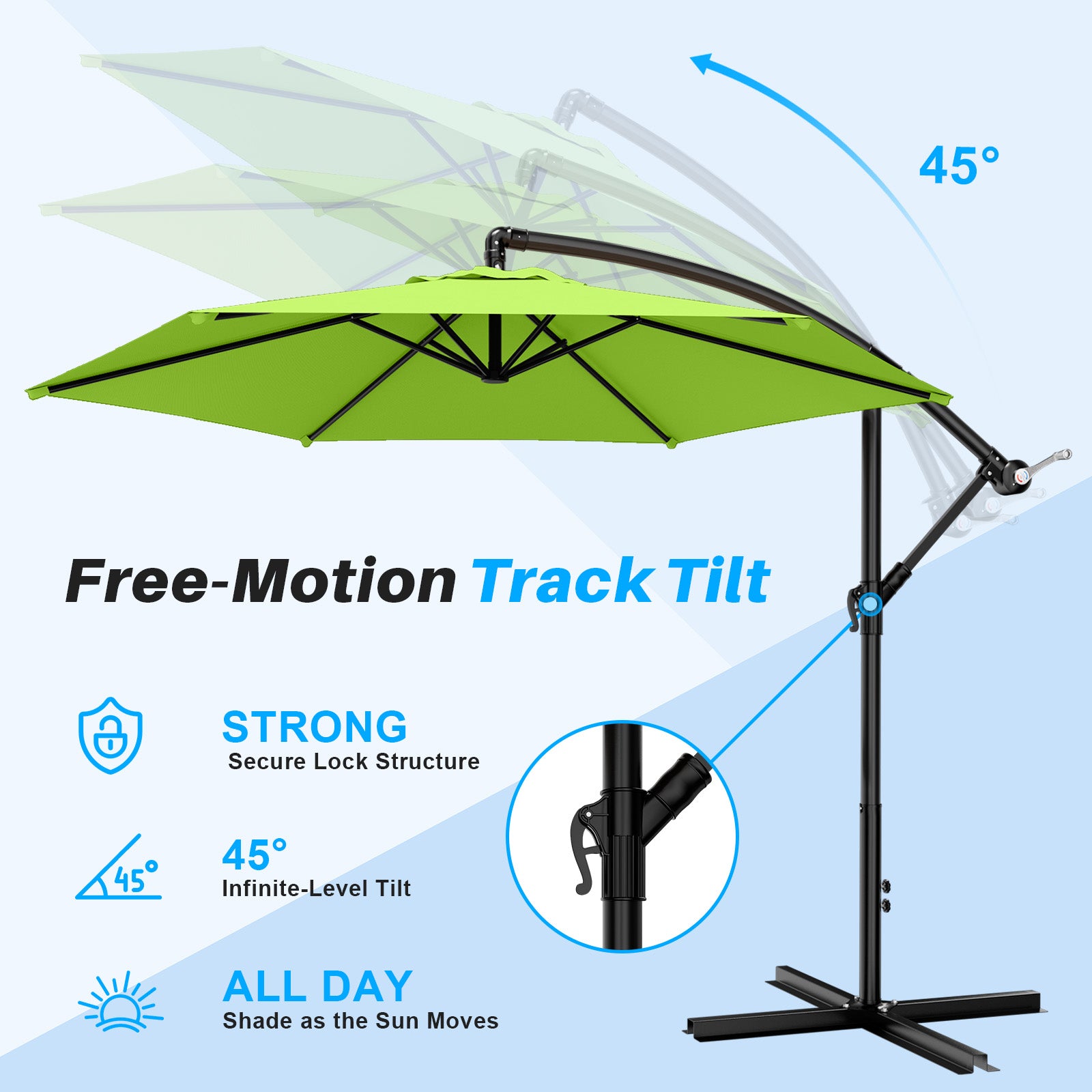 Easthome 10ft Offset Hanging Market Patio Umbrella for Backyard, Poolside, Lawn and Garden w/Easy Tilt Adjustment, Polyester Shade, 6 Ribs