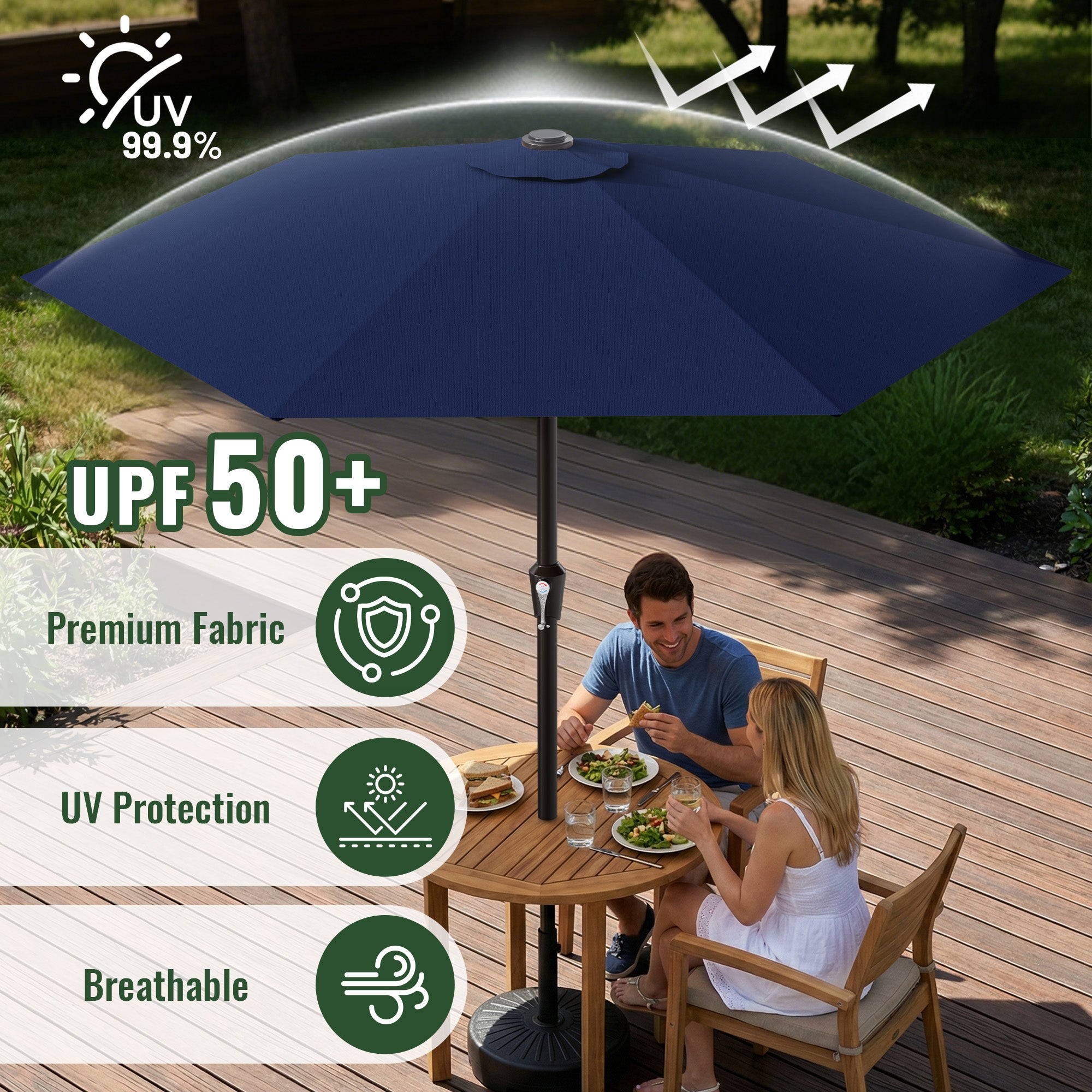 Easthome 9ft Patio Umbrella with Crank Lift System & 6 Sturdy Ribs Waterproof, Patio Table Umbrella Perfect for Poolside, Terrace, Beach and Outdoor Restaurant