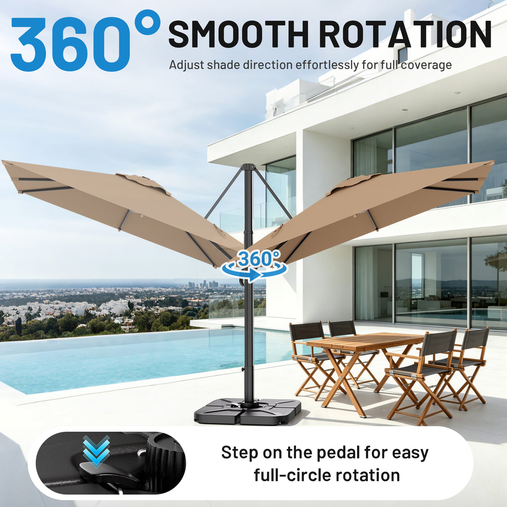 Easthome 10 × 10FT Square Cantilever Patio Umbrella, 360° Rotating Offset Umbrella with Crank, 8 ribs, Outdoor Hanging Roman Umbrella for Garden Deck Backyard