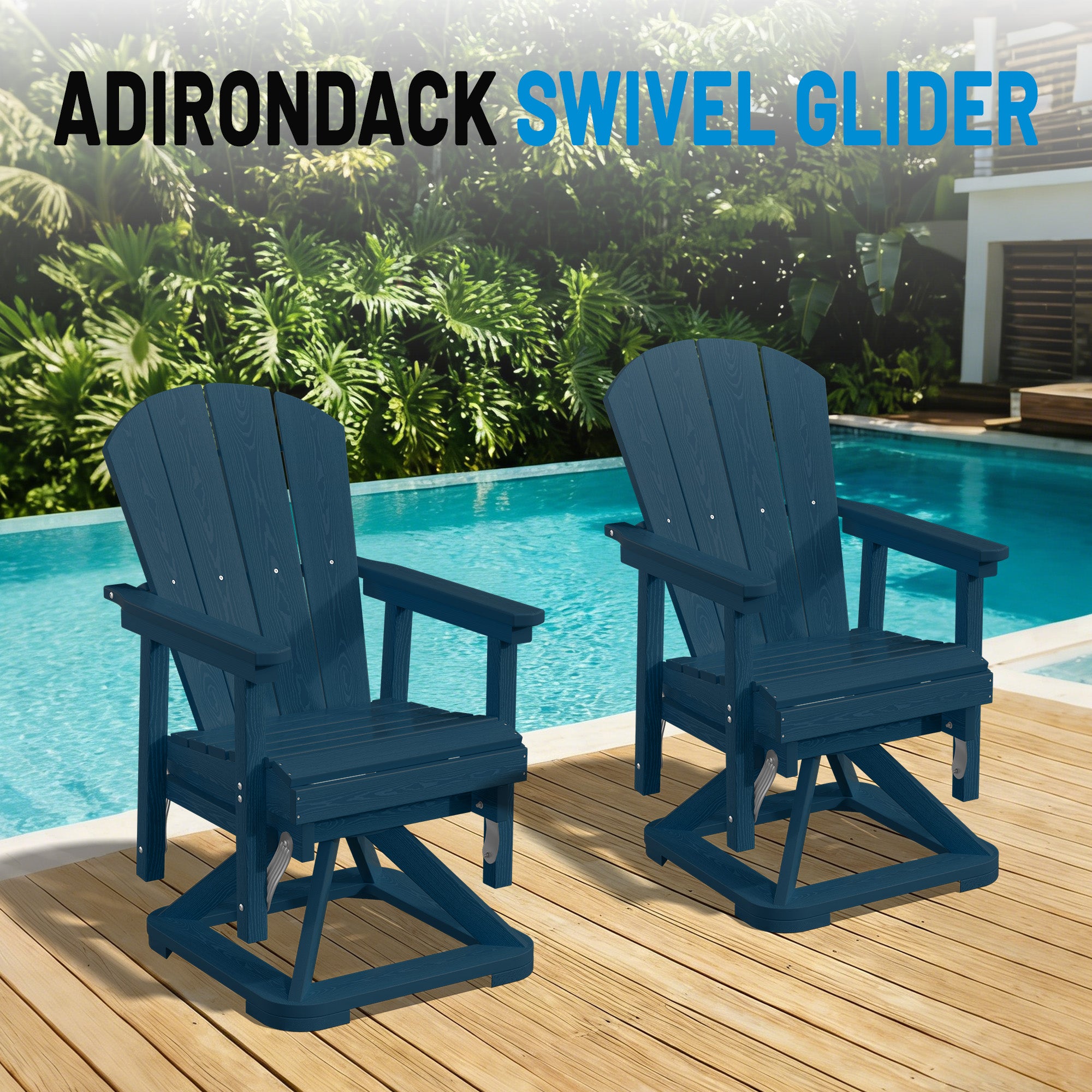 Easthome 360°Swivel Glider Adirondack Chair All-Weather HDPE Outdoor Rocking Chair with Ergonomic Backrest, Outdoor Swivel Rocker for Patio, Porch & Deck