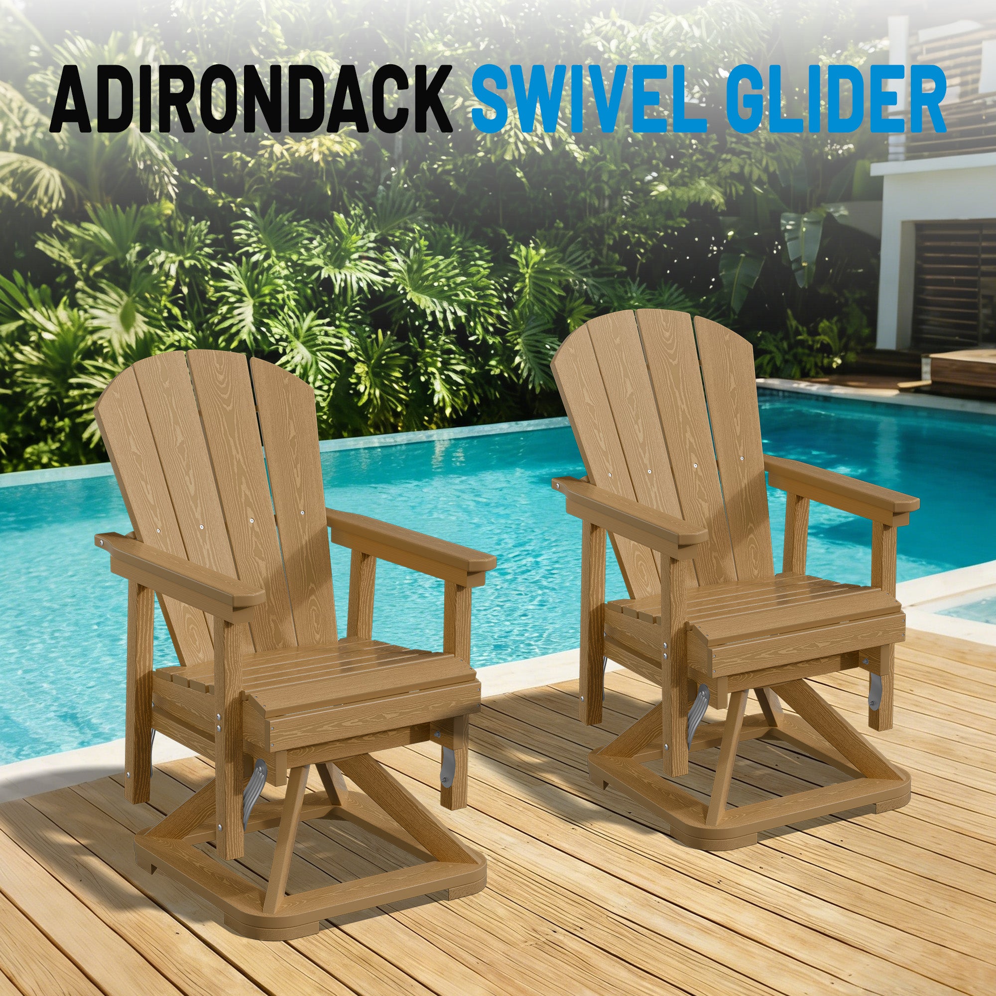 Easthome 360°Swivel Glider Adirondack Chair All-Weather HDPE Outdoor Rocking Chair with Ergonomic Backrest, Outdoor Swivel Rocker for Patio, Porch & Deck