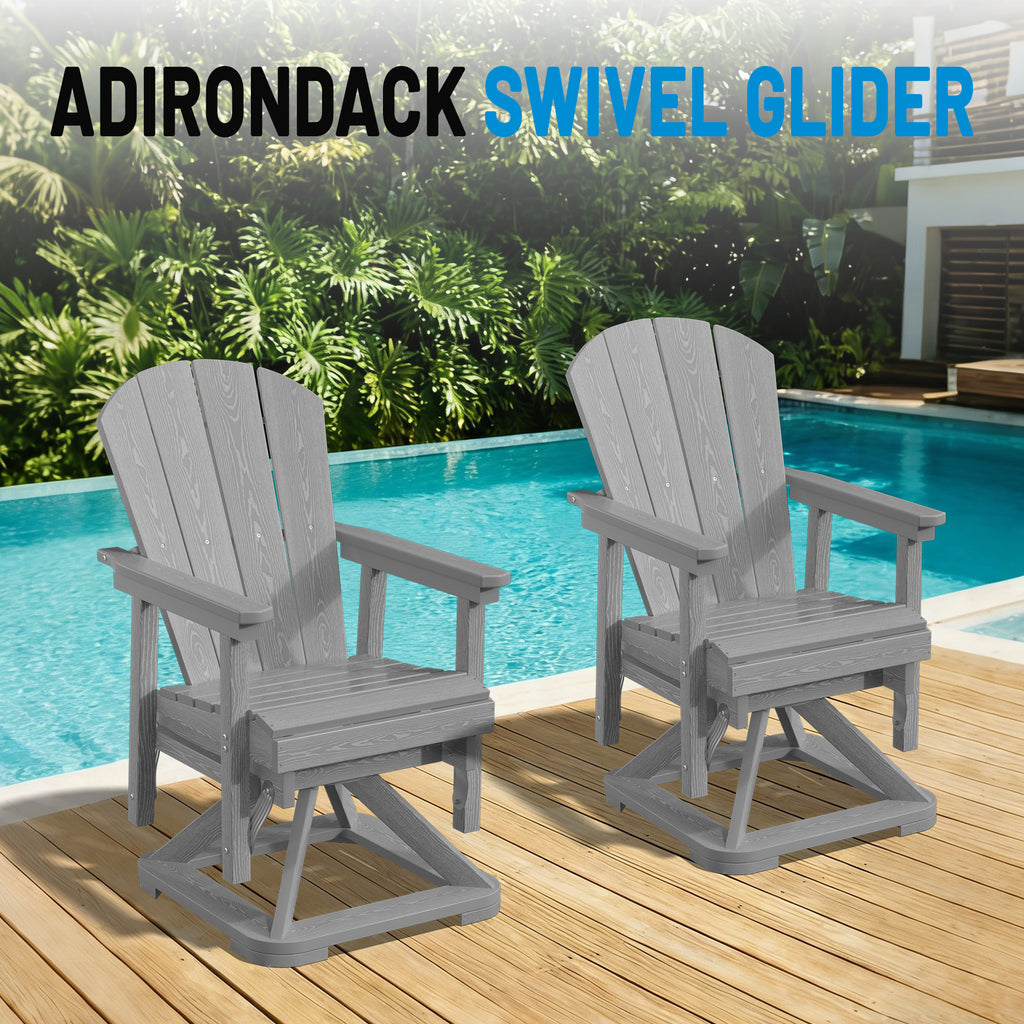 Easthome 360°Swivel Glider Adirondack Chair All-Weather HDPE Outdoor Rocking Chair with Ergonomic Backrest, Outdoor Swivel Rocker for Patio, Porch & Deck