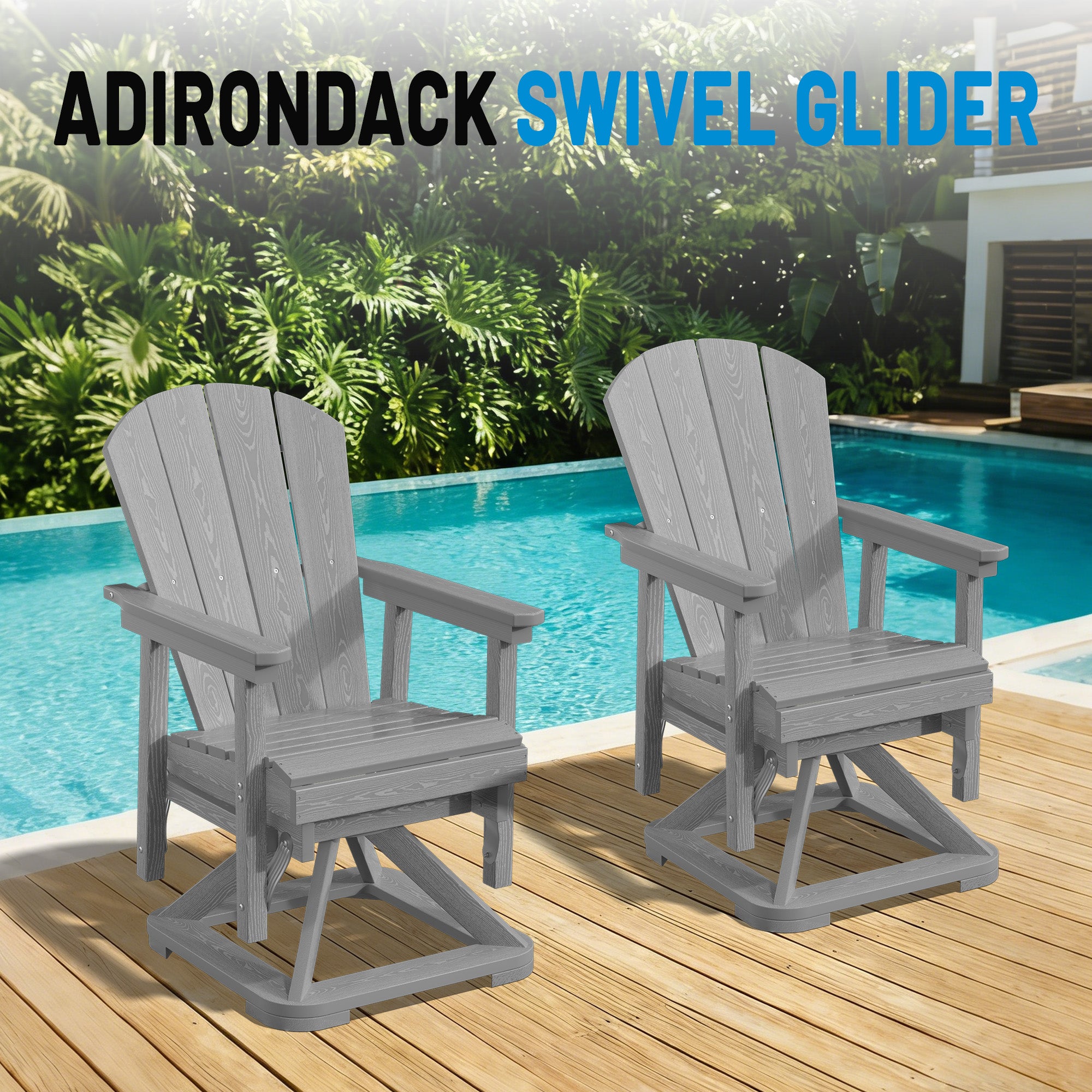 Easthome 360°Swivel Glider Adirondack Chair All-Weather HDPE Outdoor Rocking Chair with Ergonomic Backrest, Outdoor Swivel Rocker for Patio, Porch & Deck