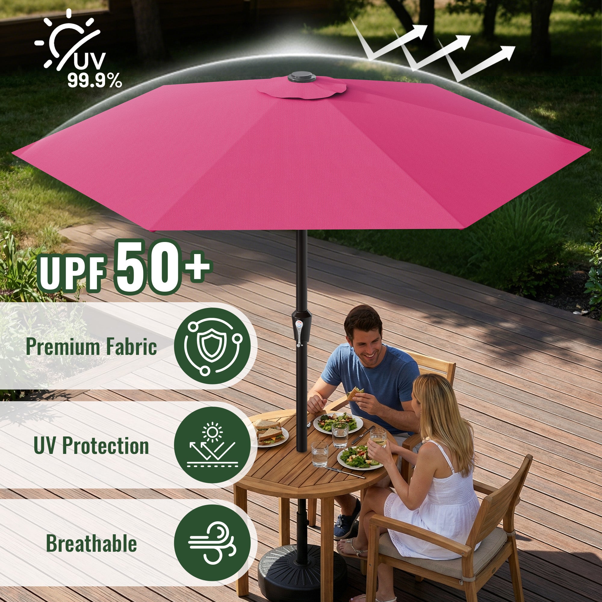 Easthome 9ft Patio Umbrella with Crank Lift System & 6 Sturdy Ribs Waterproof, Patio Table Umbrella Perfect for Poolside, Terrace, Beach and Outdoor Restaurant