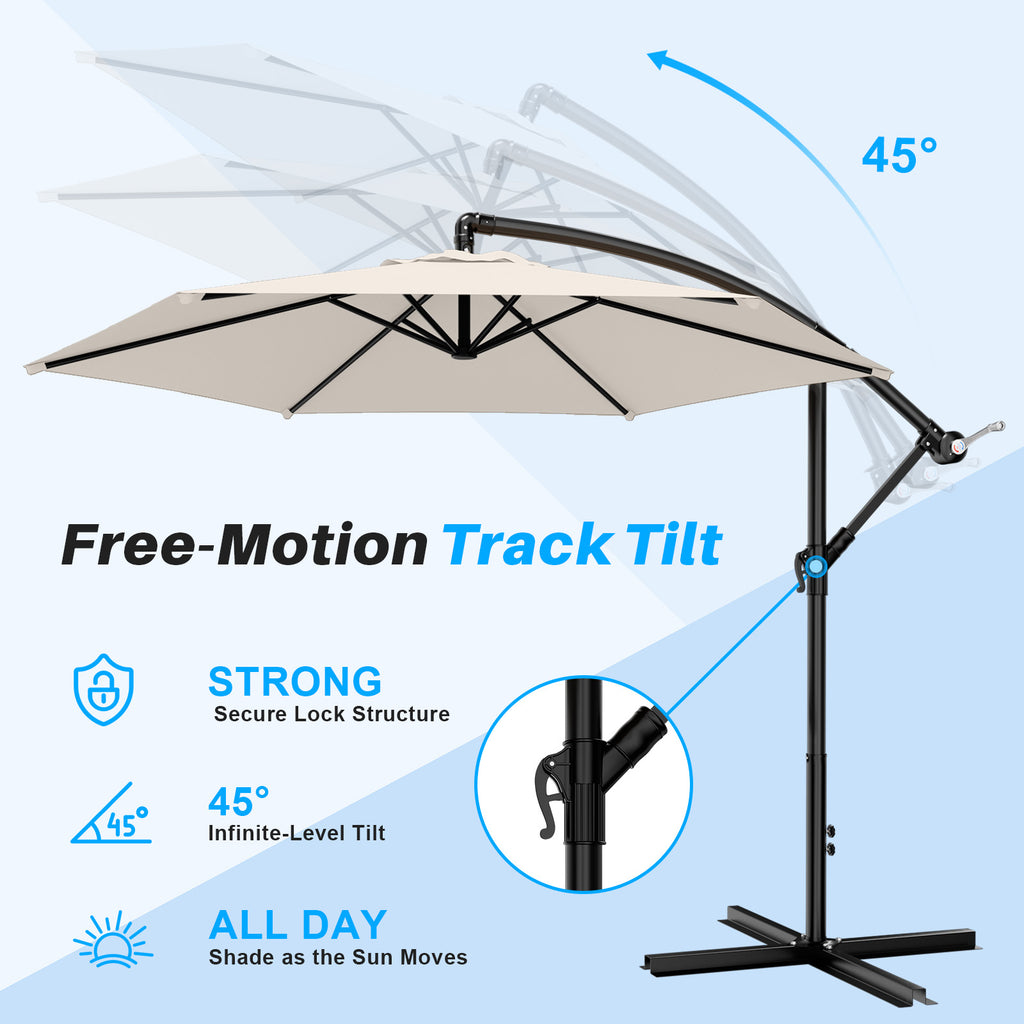 Easthome 10ft Offset Hanging Market Patio Umbrella for Backyard, Poolside, Lawn and Garden w/Easy Tilt Adjustment, Polyester Shade, 6 Ribs