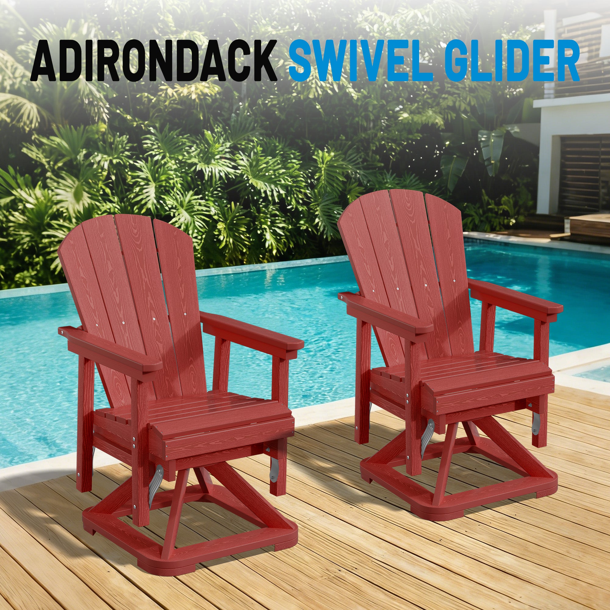 Easthome 360°Swivel Glider Adirondack Chair All-Weather HDPE Outdoor Rocking Chair with Ergonomic Backrest, Outdoor Swivel Rocker for Patio, Porch & Deck