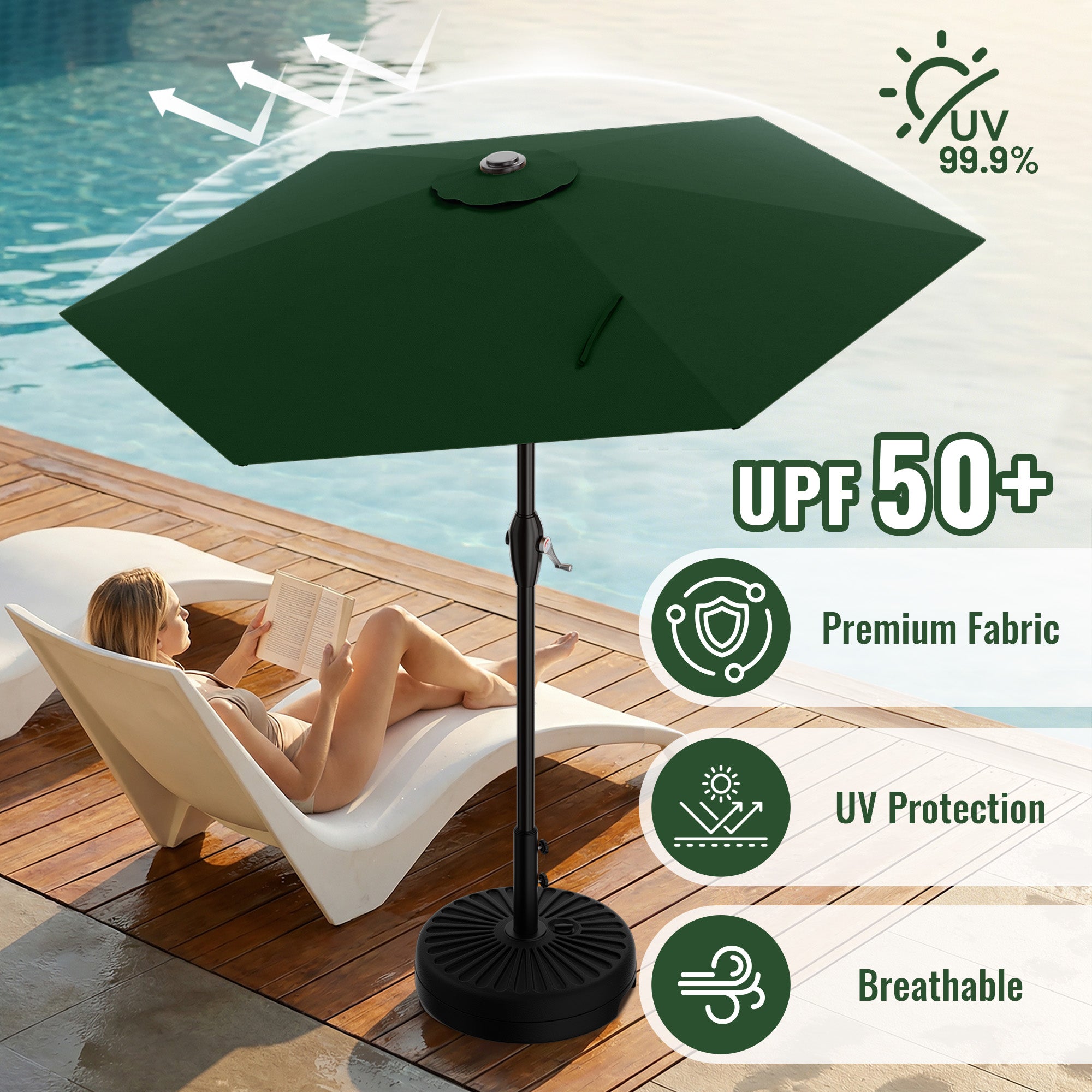 Easthome 7.5' Patio Umbrella Outdoor Table Market Umbrella with Smooth Crank handle, 6 Ribs, Backyard, Poolside, Garden