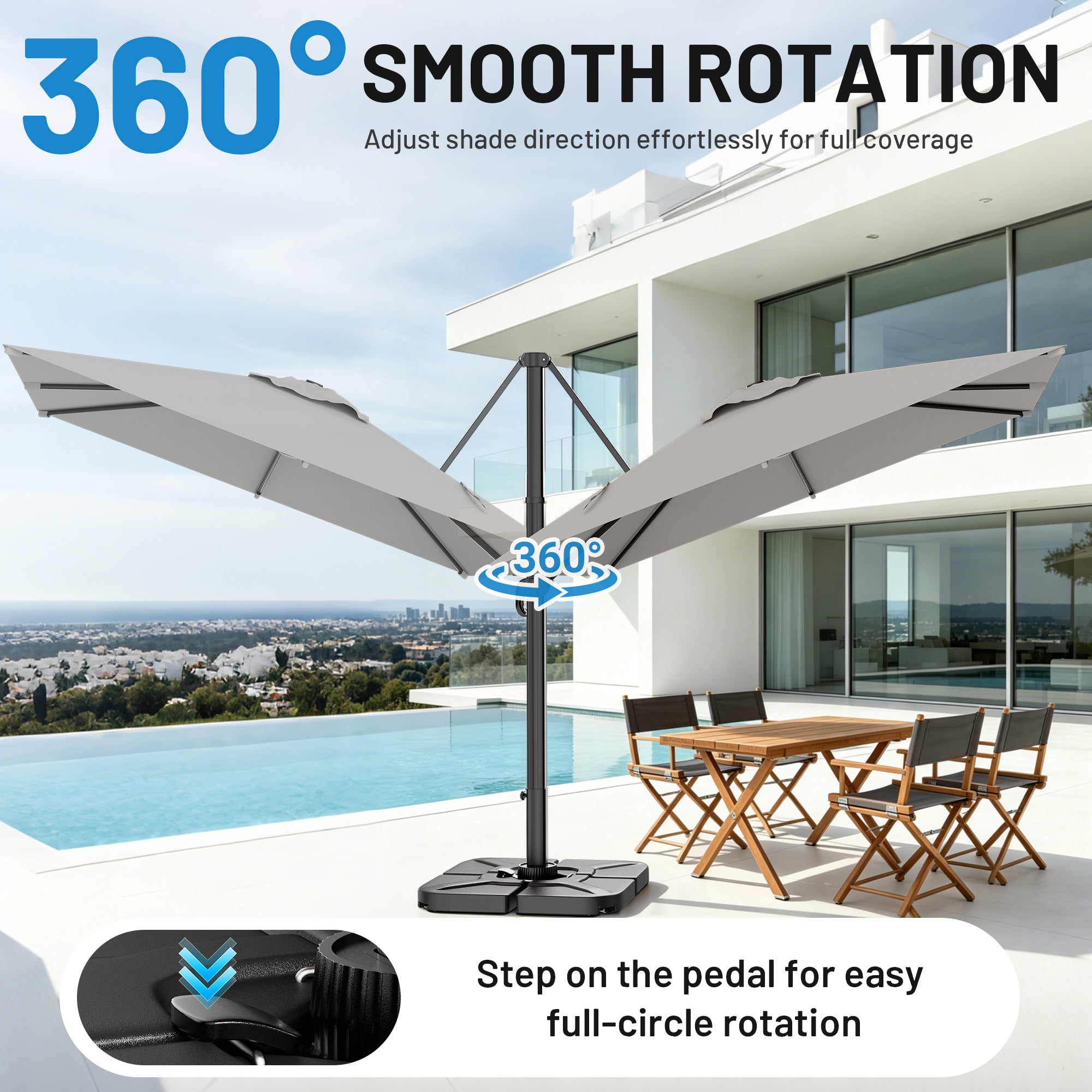 Easthome 10 × 10FT Square Cantilever Patio Umbrella, 360° Rotating Offset Umbrella with Crank, 8 ribs, Outdoor Hanging Roman Umbrella for Garden Deck Backyard