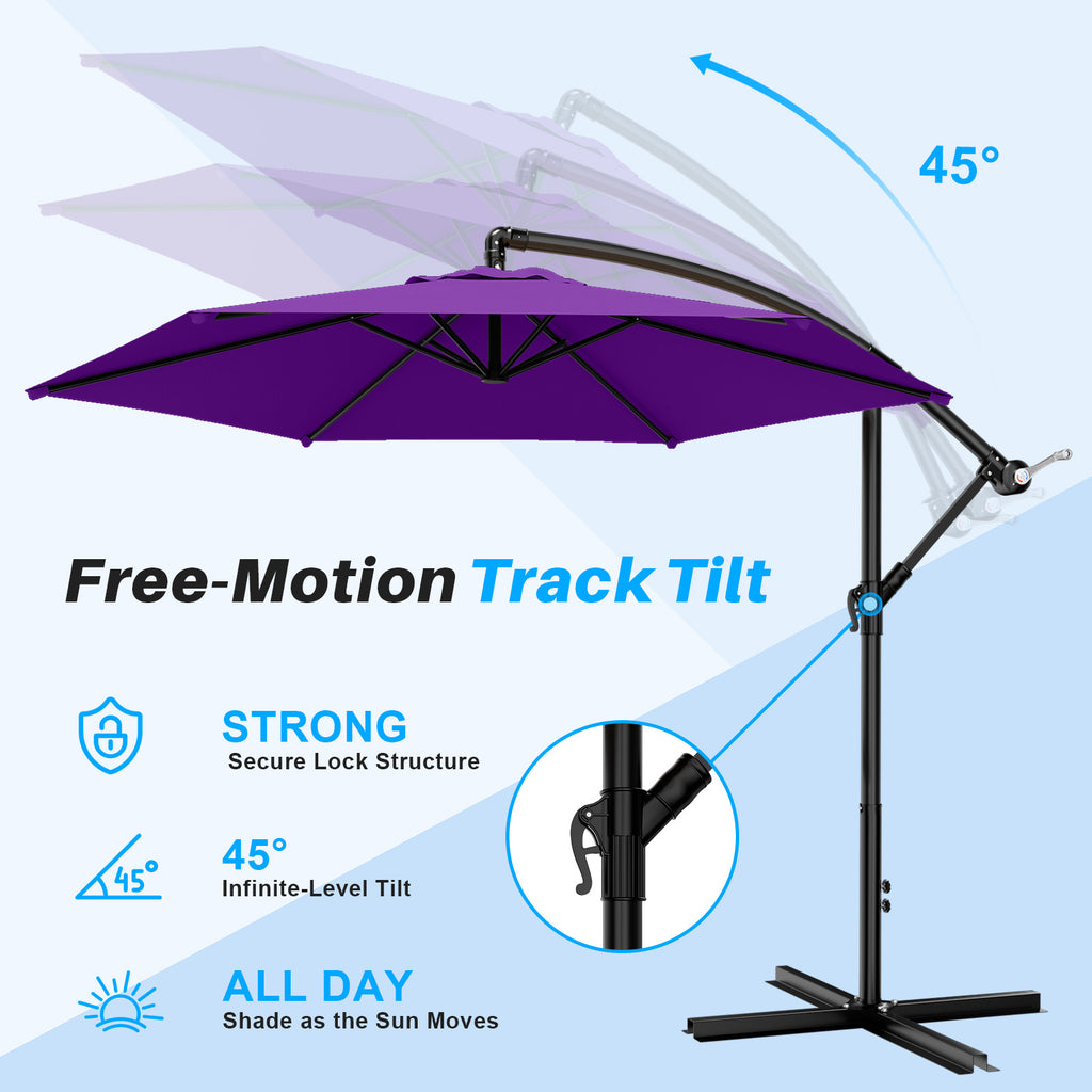Easthome 10ft Offset Hanging Market Patio Umbrella for Backyard, Poolside, Lawn and Garden w/Easy Tilt Adjustment, Polyester Shade, 6 Ribs
