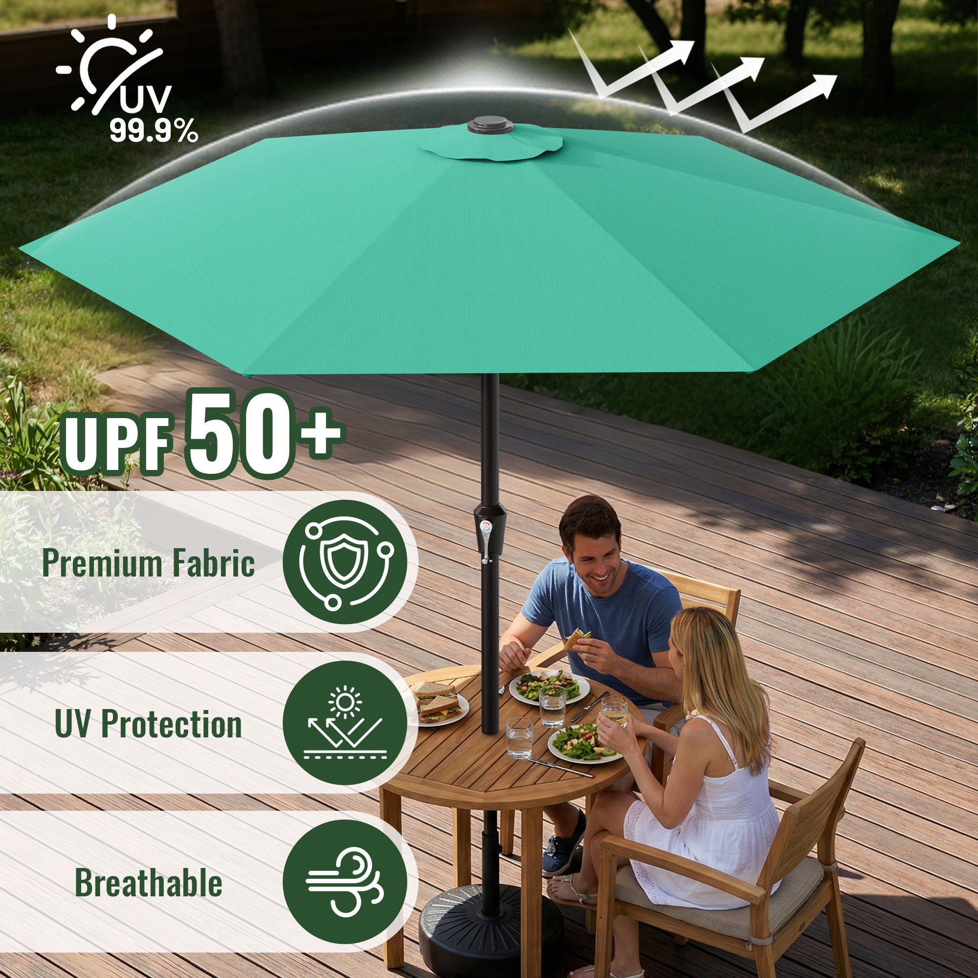 Easthome 9ft Patio Umbrella with Crank Lift System & 6 Sturdy Ribs Waterproof, Patio Table Umbrella Perfect for Poolside, Terrace, Beach and Outdoor Restaurant