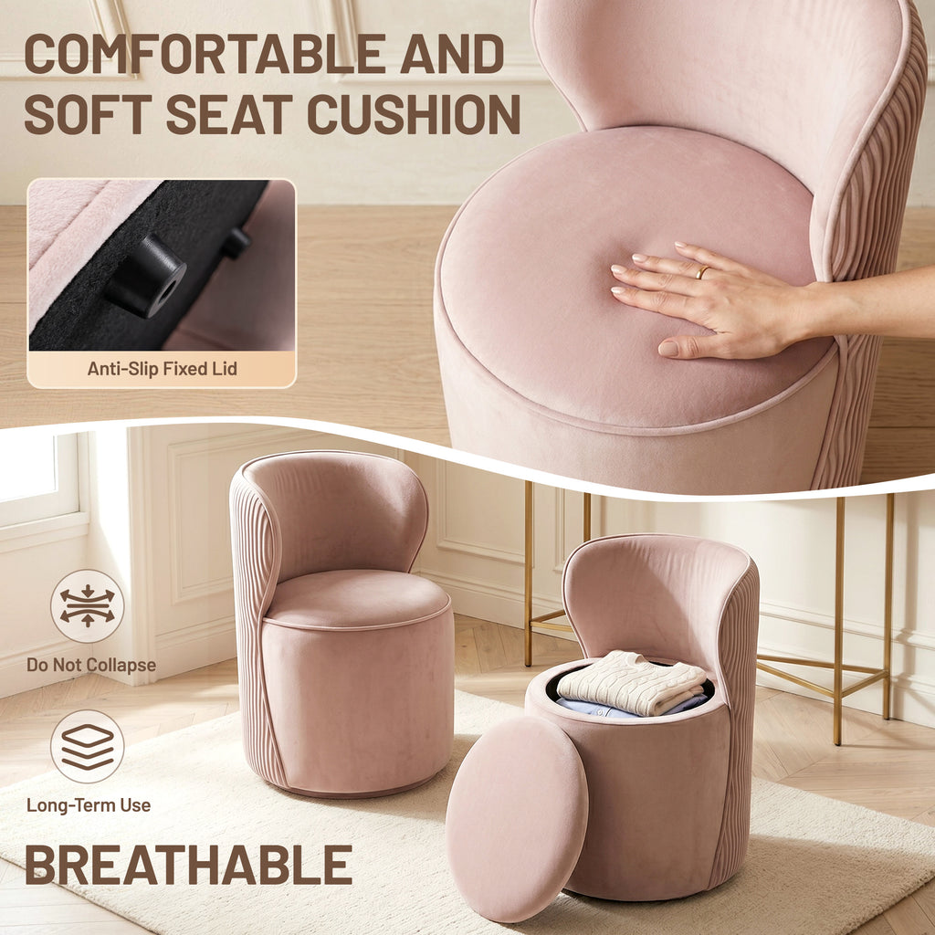Easthome 360° Swivel Storage Vanity Stool, Hidden Storage Makeup Ottoman Chair for Bedroom, Study, Living Room, Dresser