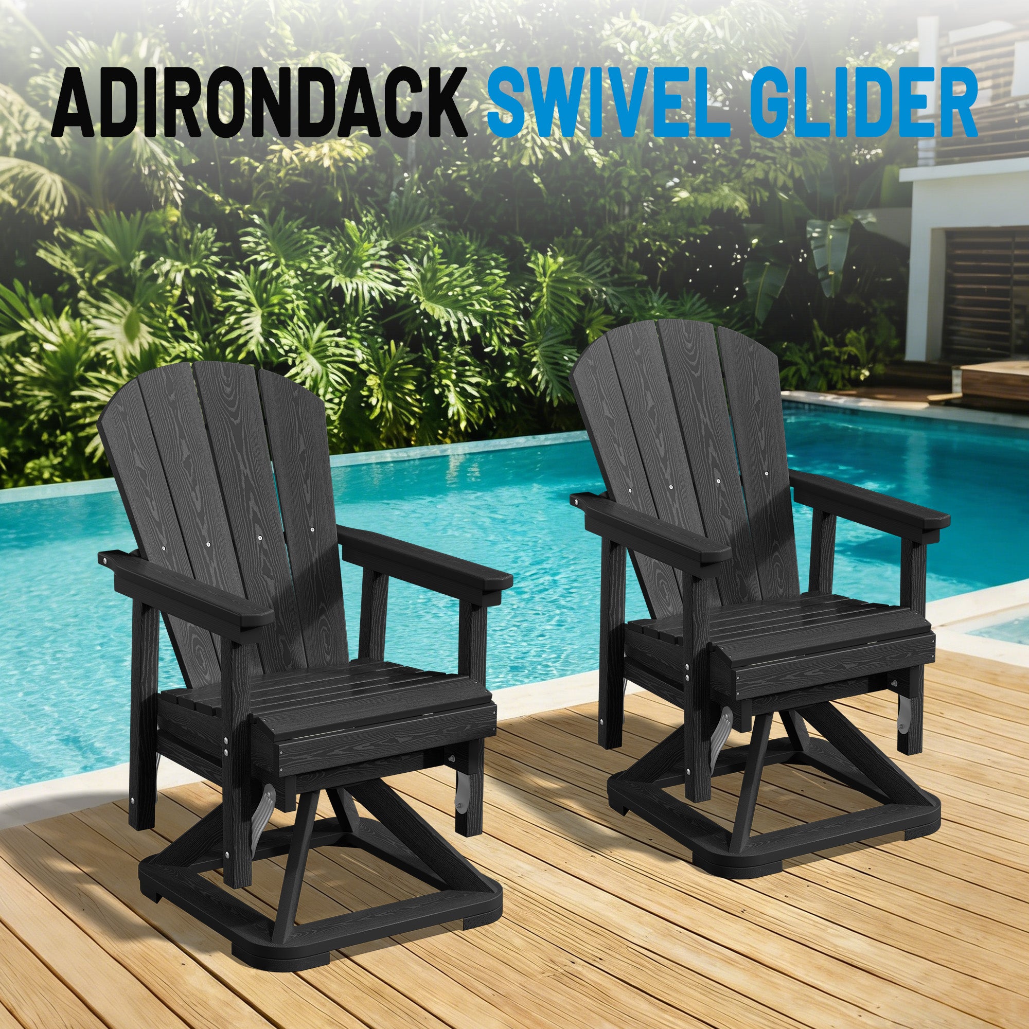 Easthome 360°Swivel Glider Adirondack Chair All-Weather HDPE Outdoor Rocking Chair with Ergonomic Backrest, Outdoor Swivel Rocker for Patio, Porch & Deck